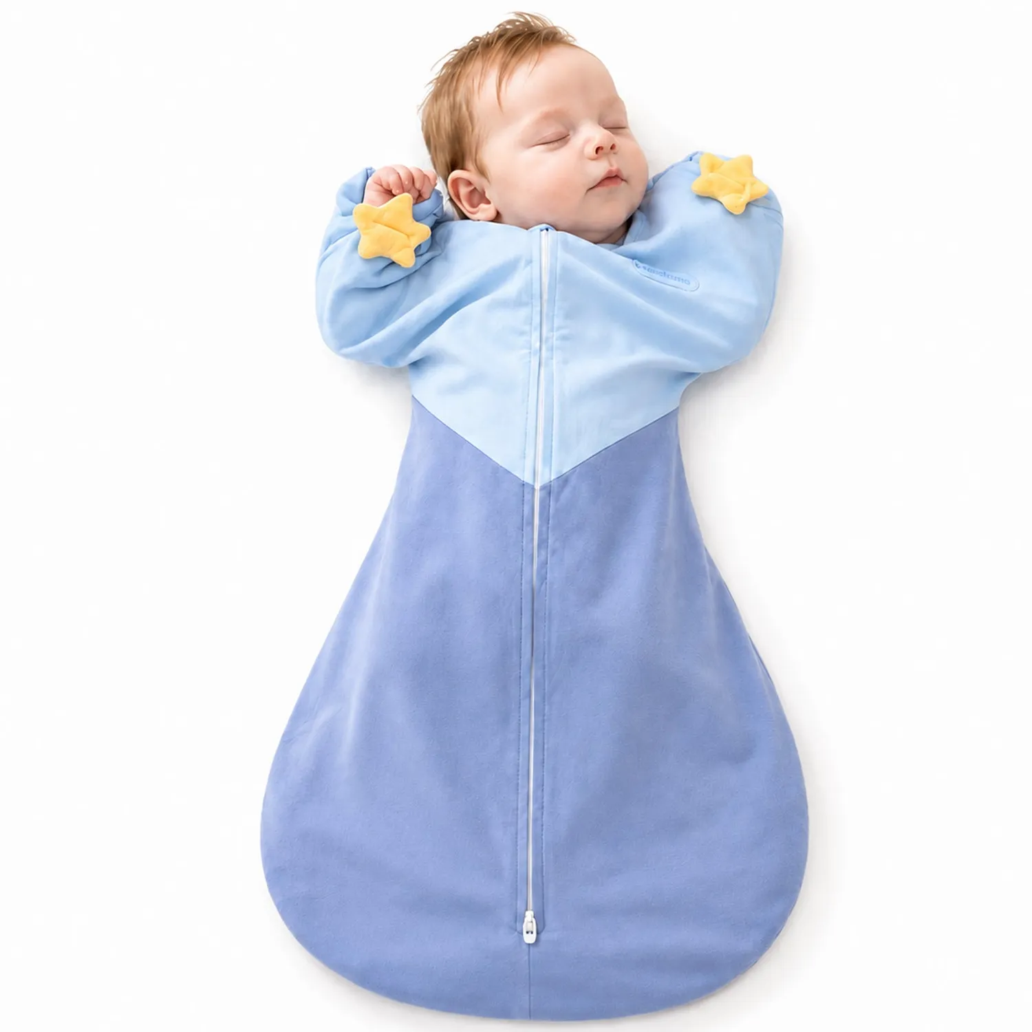 hahaland Arms-Up Schlafsack Blau für ruhigen Babyschlaf