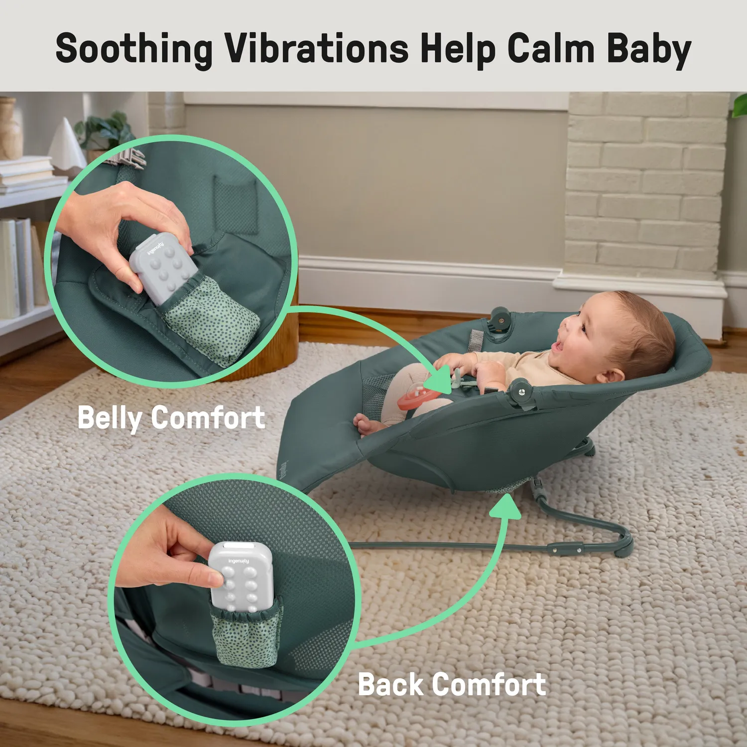 Ingenuity Stow Go Grey Babywippe faltbar Vibration