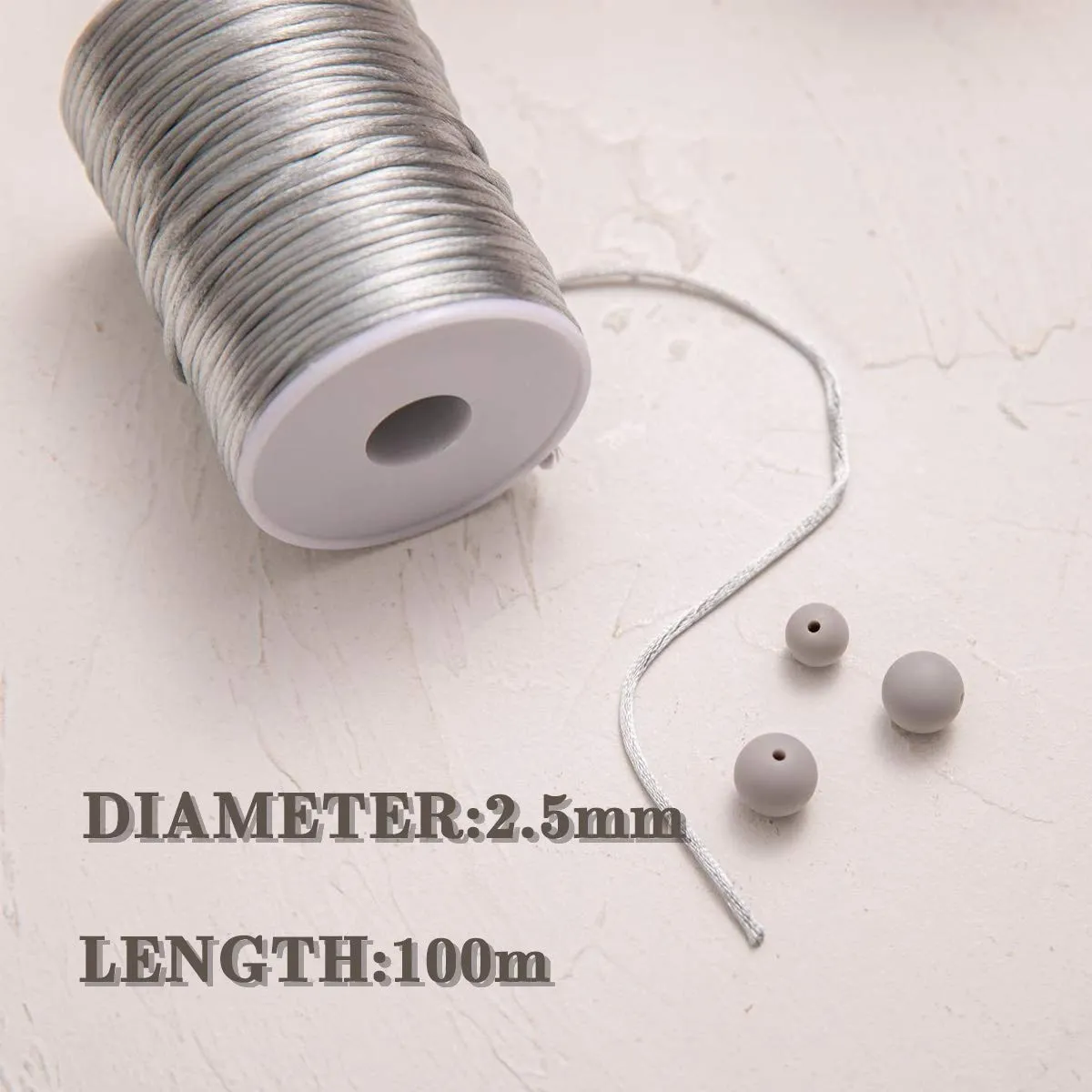let's make Satinschnur Bastelschnur Grau 100 m 2,5 mm