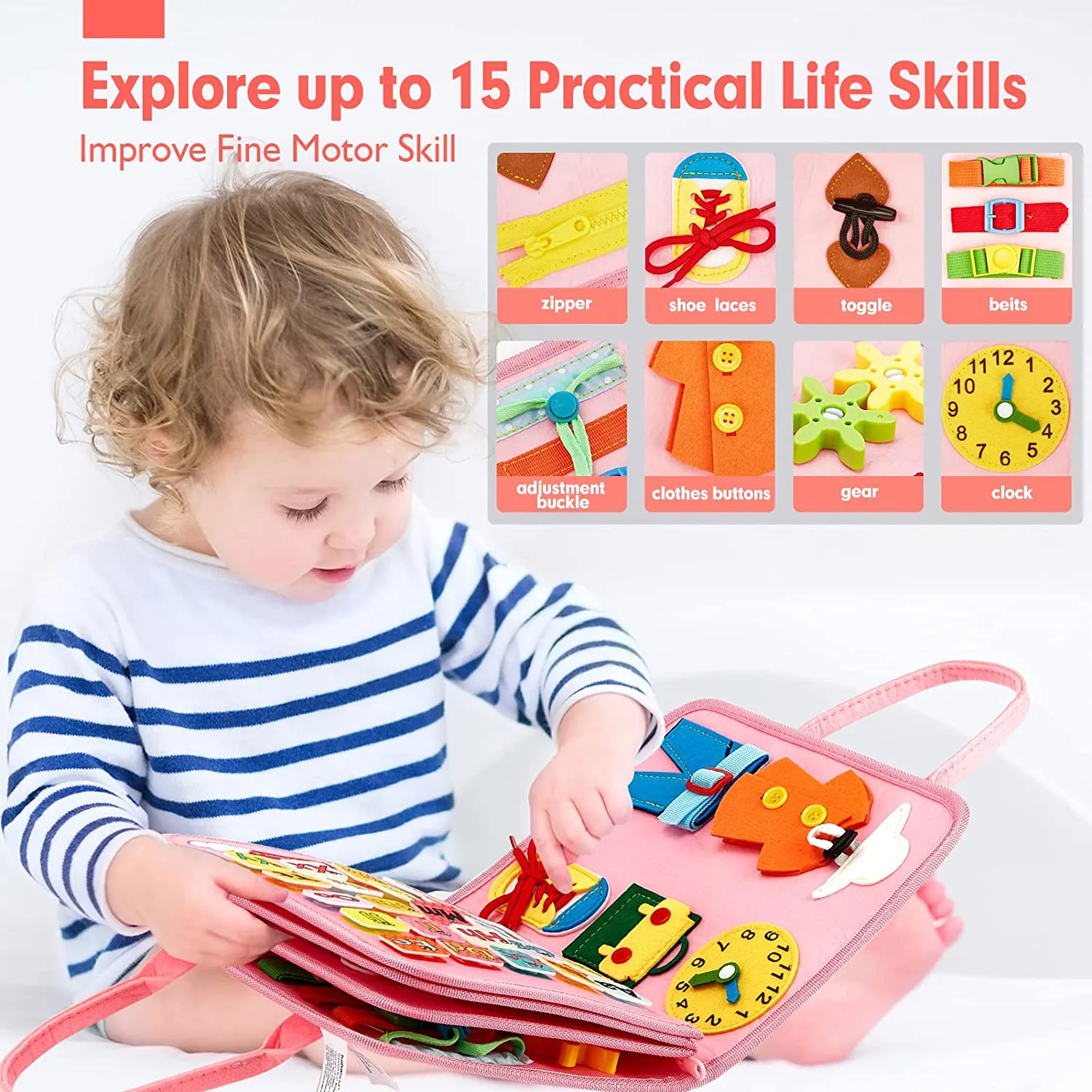hahaland Busy Board Quiet Book rosa 7-in-1
