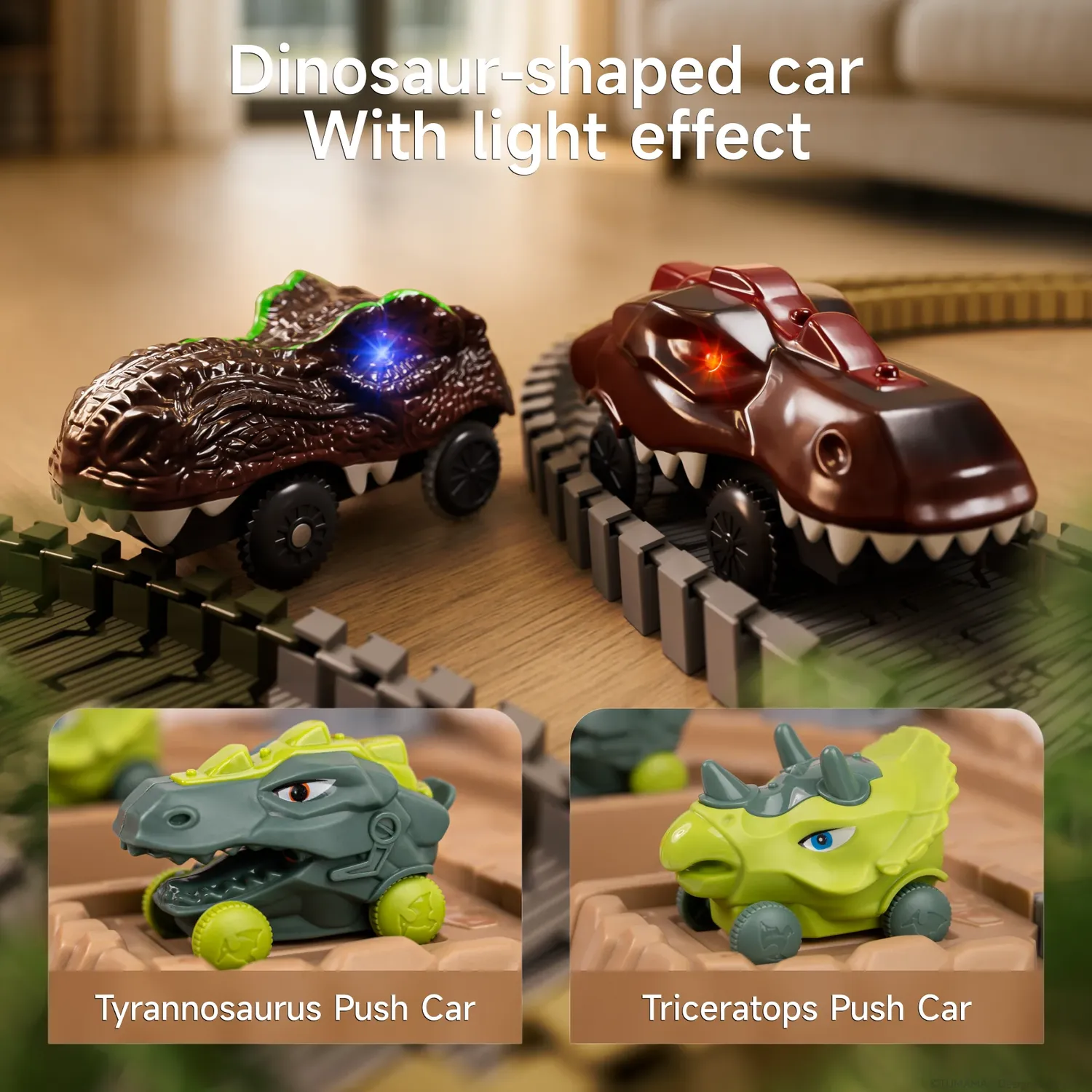 TUMAMA Dinosaurier Rennbahn Set Dino-Autos mit Licht