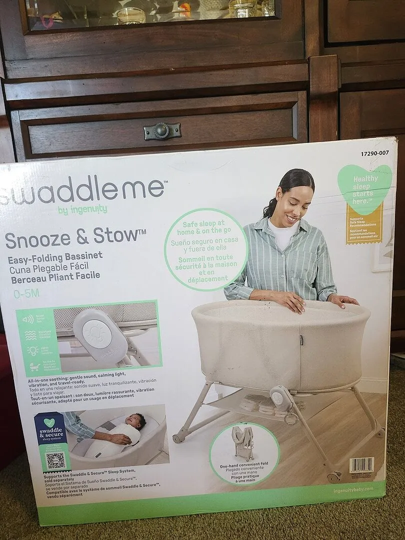 Ingenuity Snooze & Stow Easy-Folding Babybett Sand mit Sound