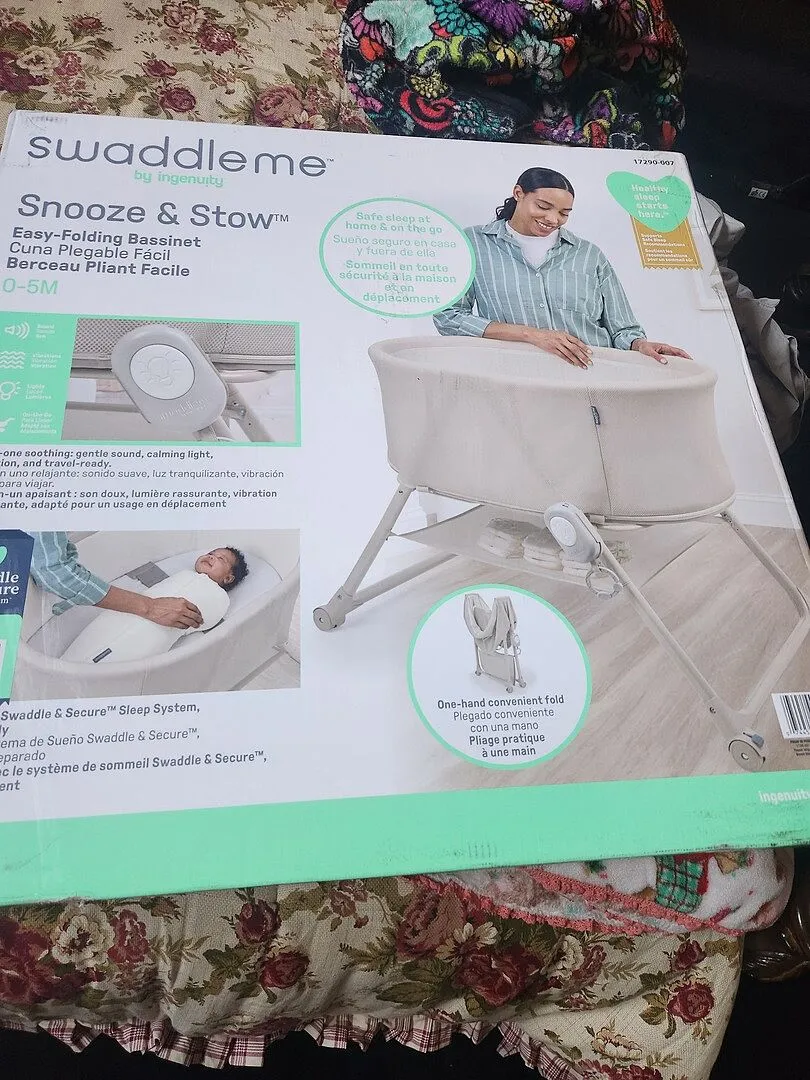 Ingenuity Snooze & Stow Easy-Folding Babybett Sand mit Sound