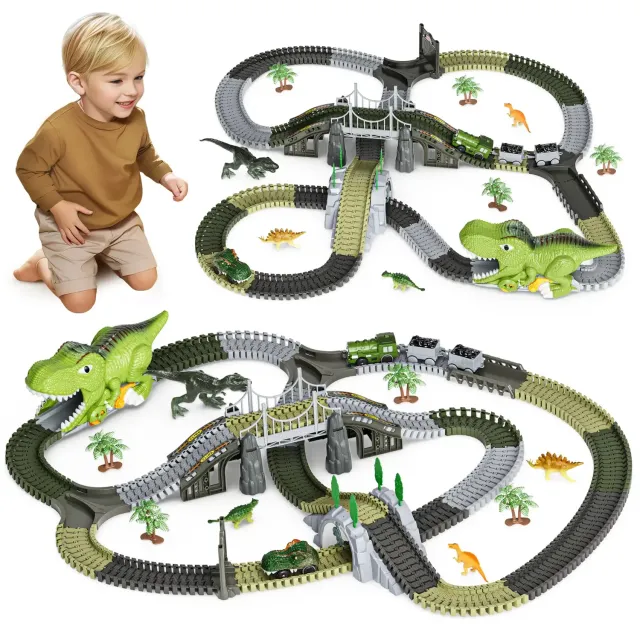 TUMAMA Dino Rennbahn Autorennbahn 281-tlg Set mit Licht