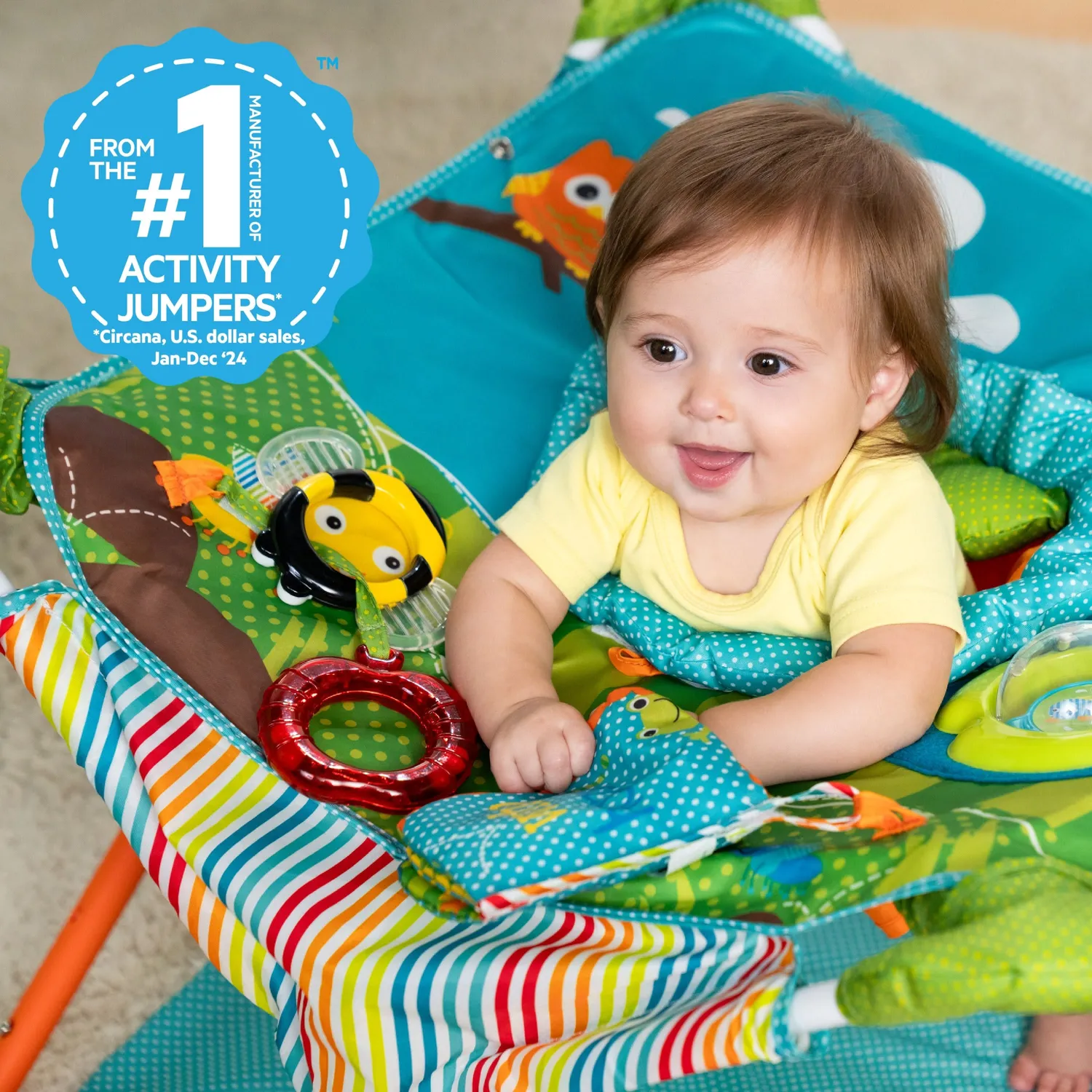 Bright Starts Pop N Jump Hüpfsitz Owl Forest mit Dach
