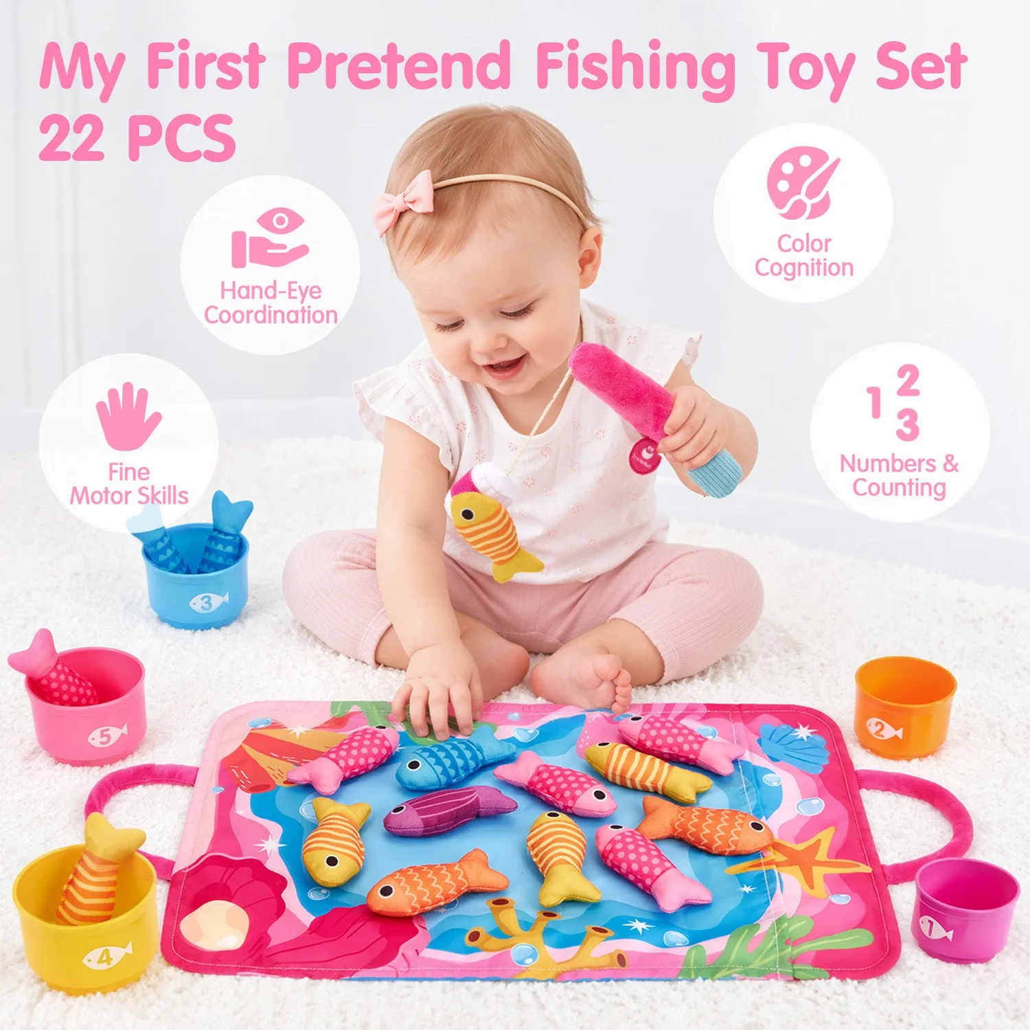 hahaland Little Fishing Angelspiel Bad pink 22-teilig