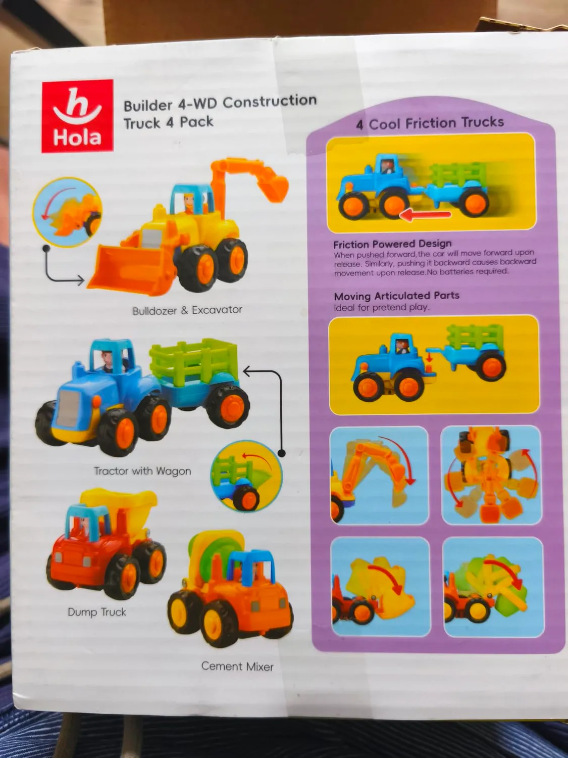 HOLA Baustellenfahrzeuge Spielzeugauto 4er-Set Reibungsantrieb
