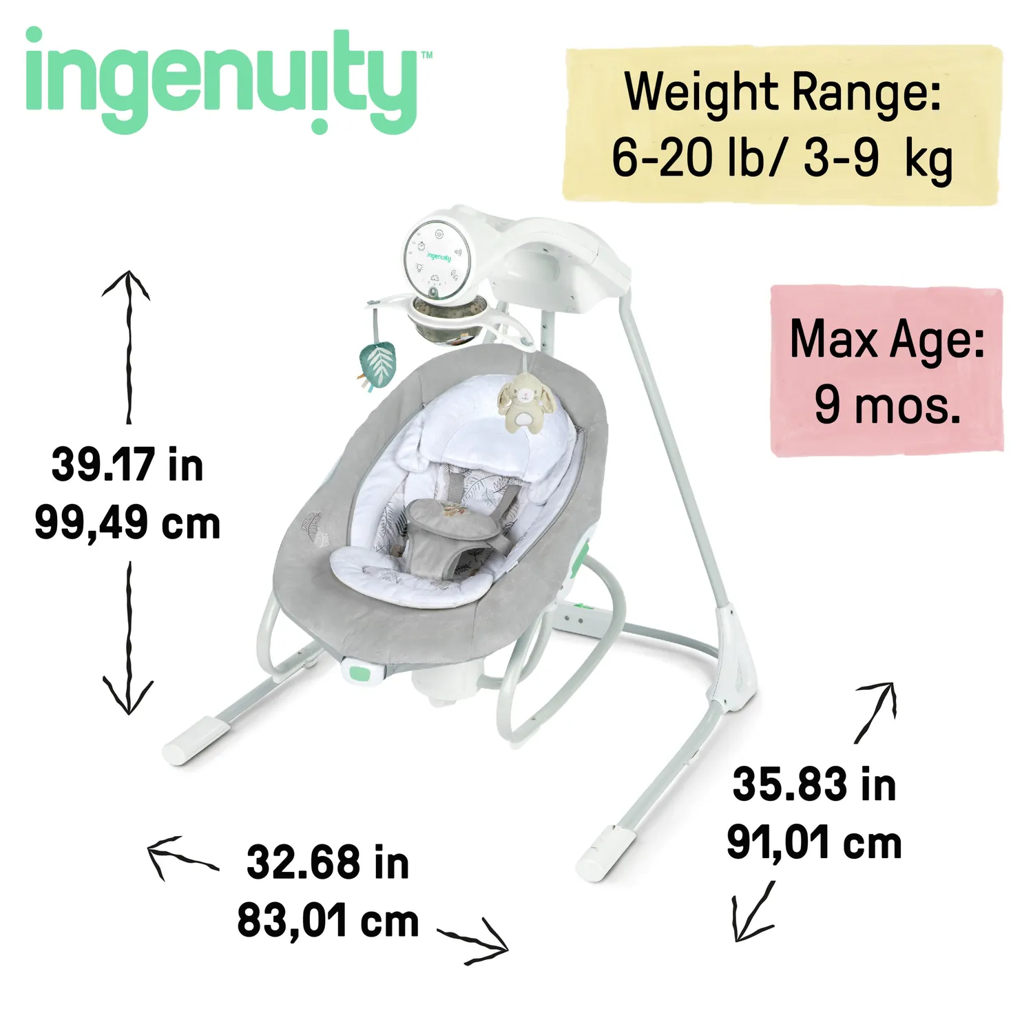 Ingenuity InLighten Soothing Swing Babyschaukel Remy 2-in-1