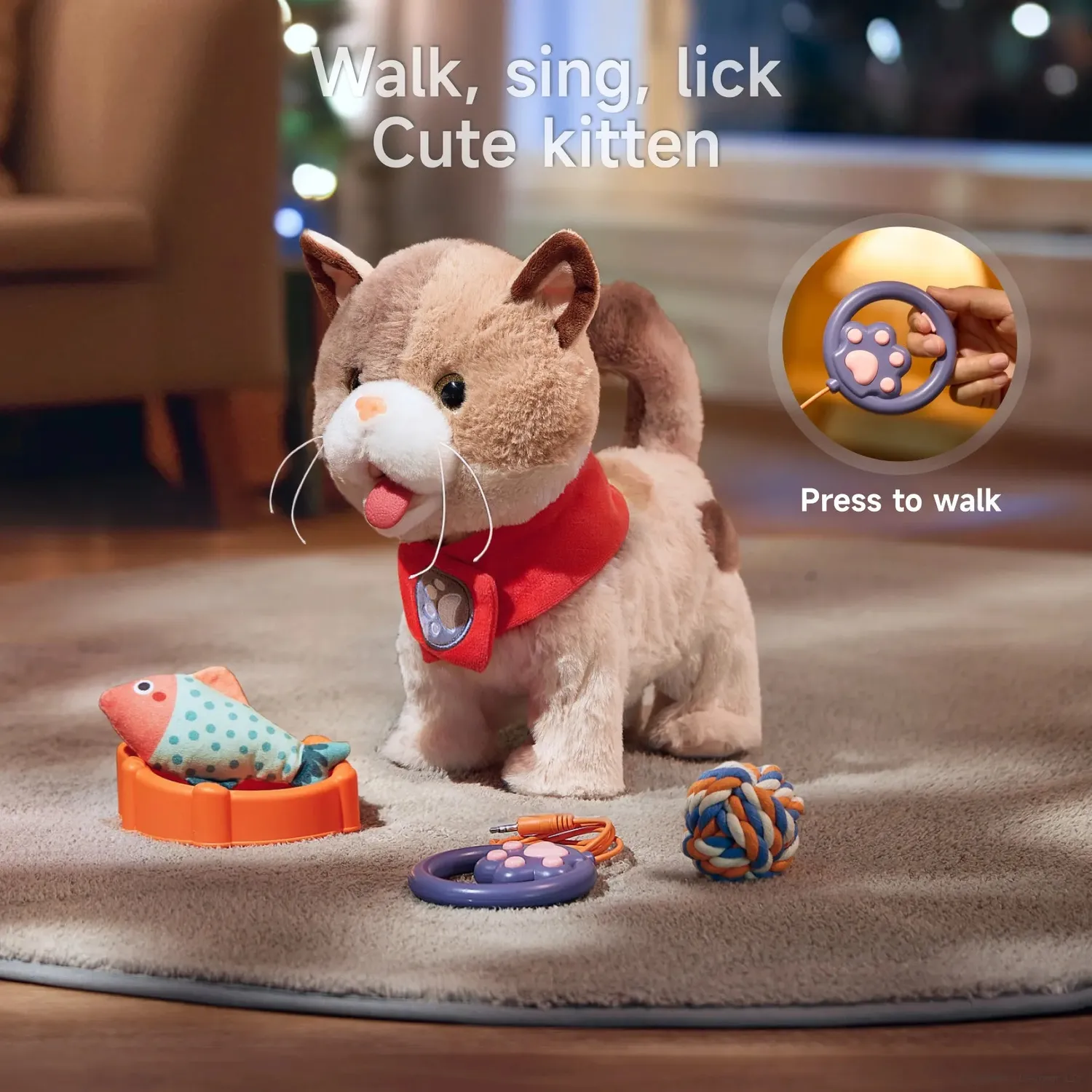 TUMAMA Laufkatze Interaktives Plüsch-Spielzeug mit Leine