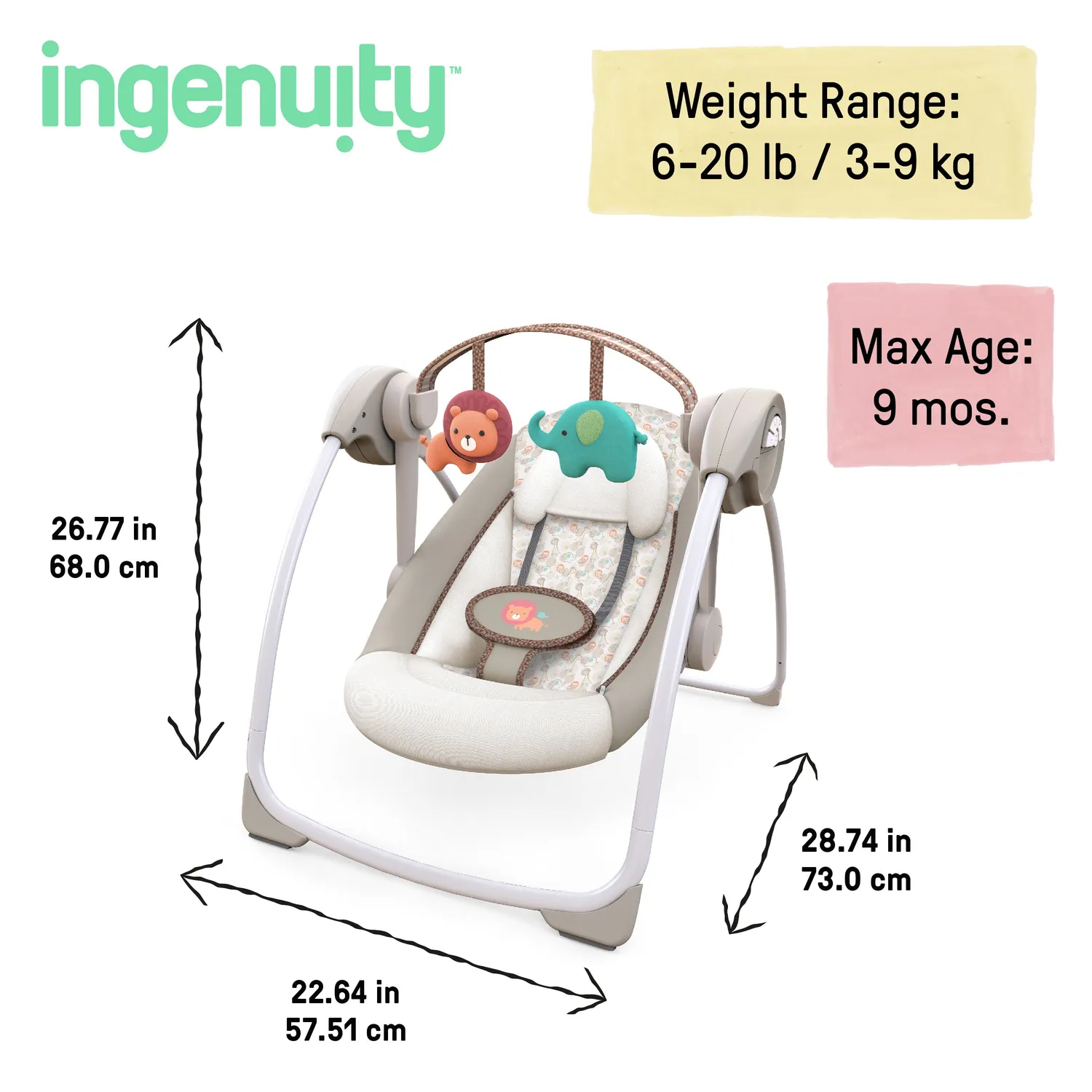 Ingenuity Soothe n Delight Babyschaukel Cozy Kingdom faltbar