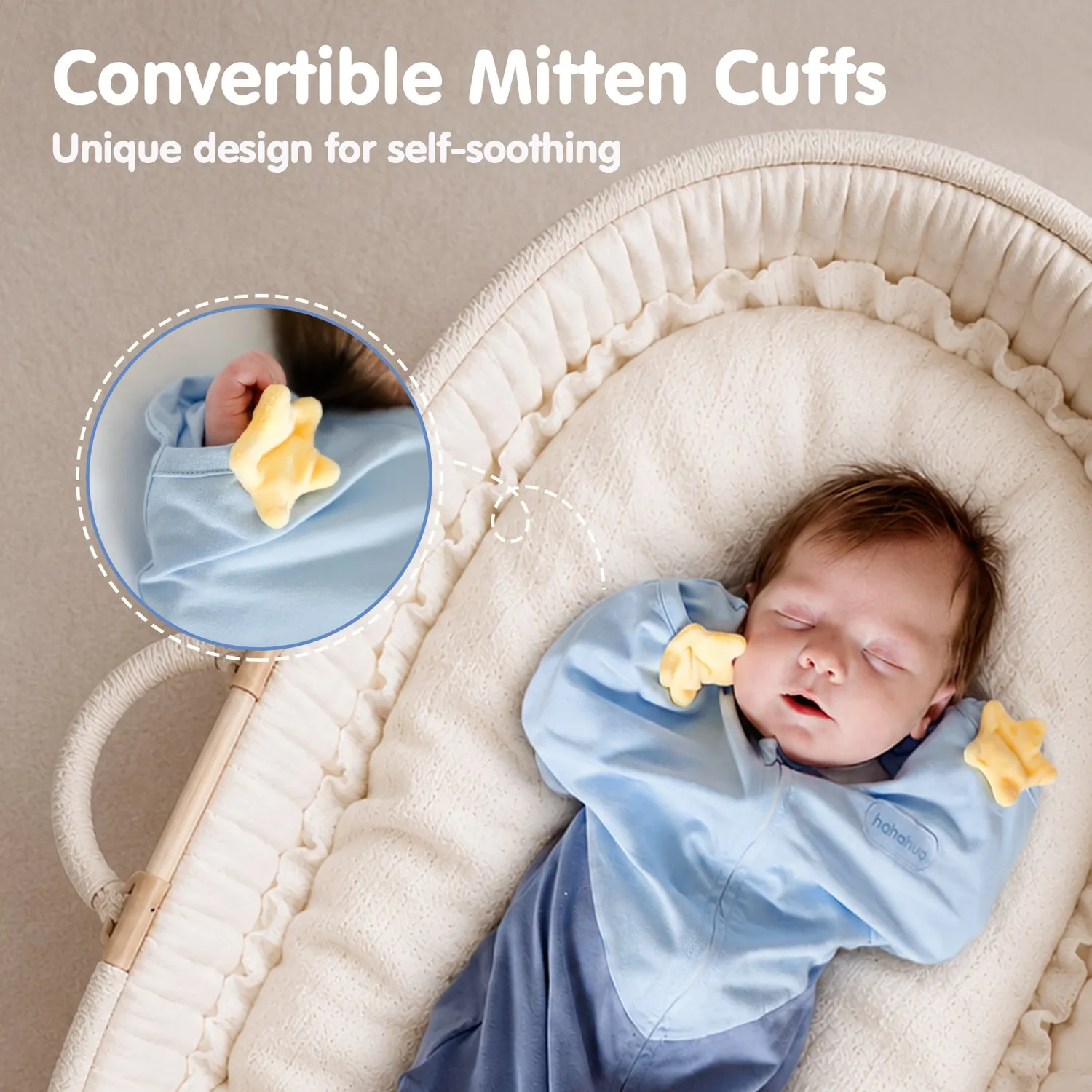 hahaland Arms-Up Schlafsack Blau für ruhigen Babyschlaf