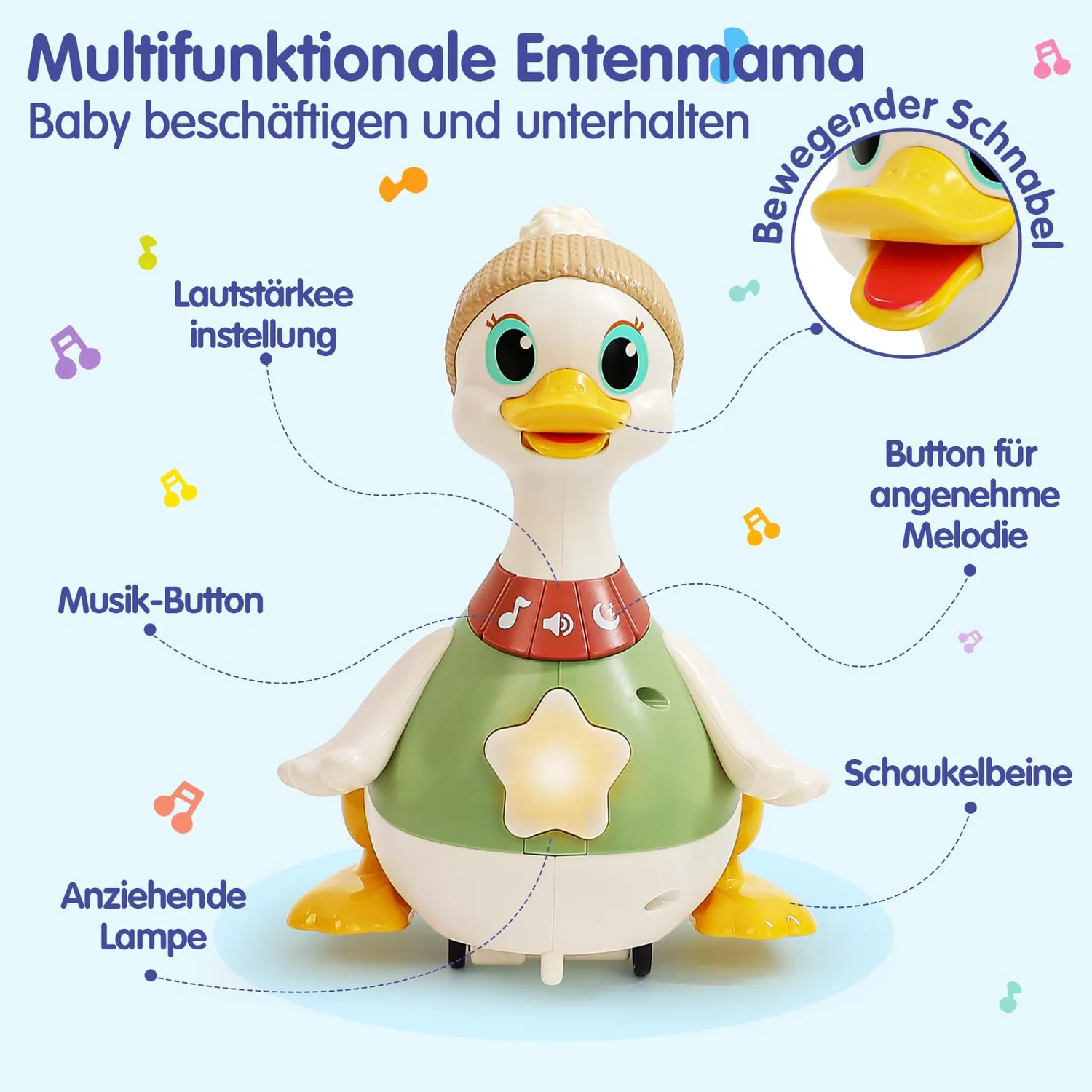 HOLA Dancing Duck Krabbelspielzeug mit Licht und Musik