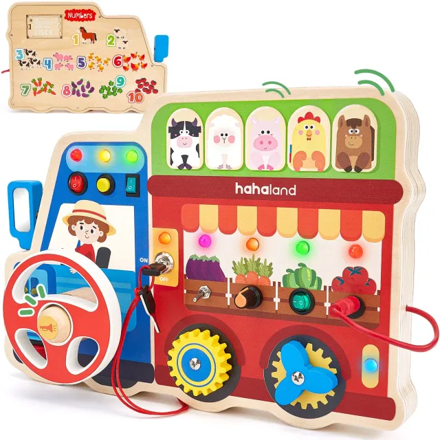 hahaland 18-in-1 Activity Board Holz Motorikspielzeug mit Licht