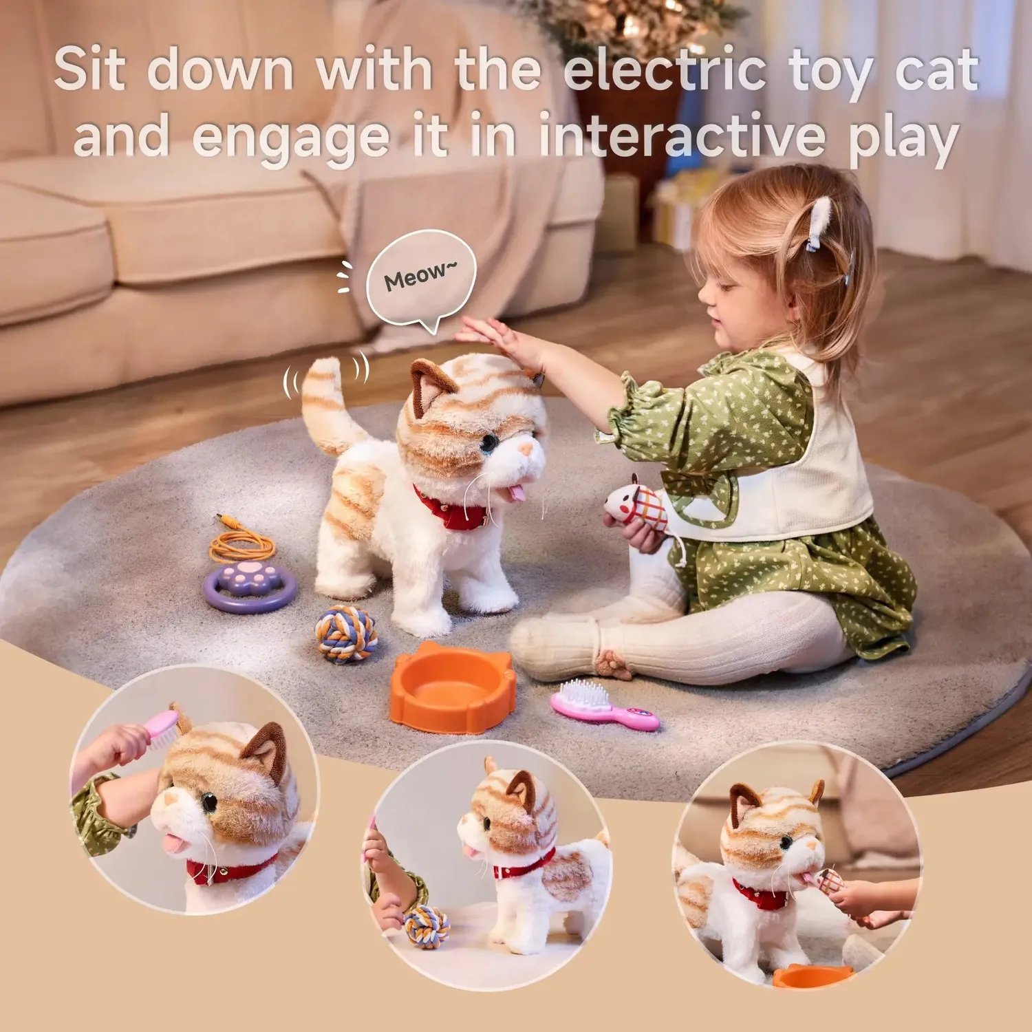 TUMAMA Walking Kitty Cat Plüschtier mit Leine 7-teilig laufend