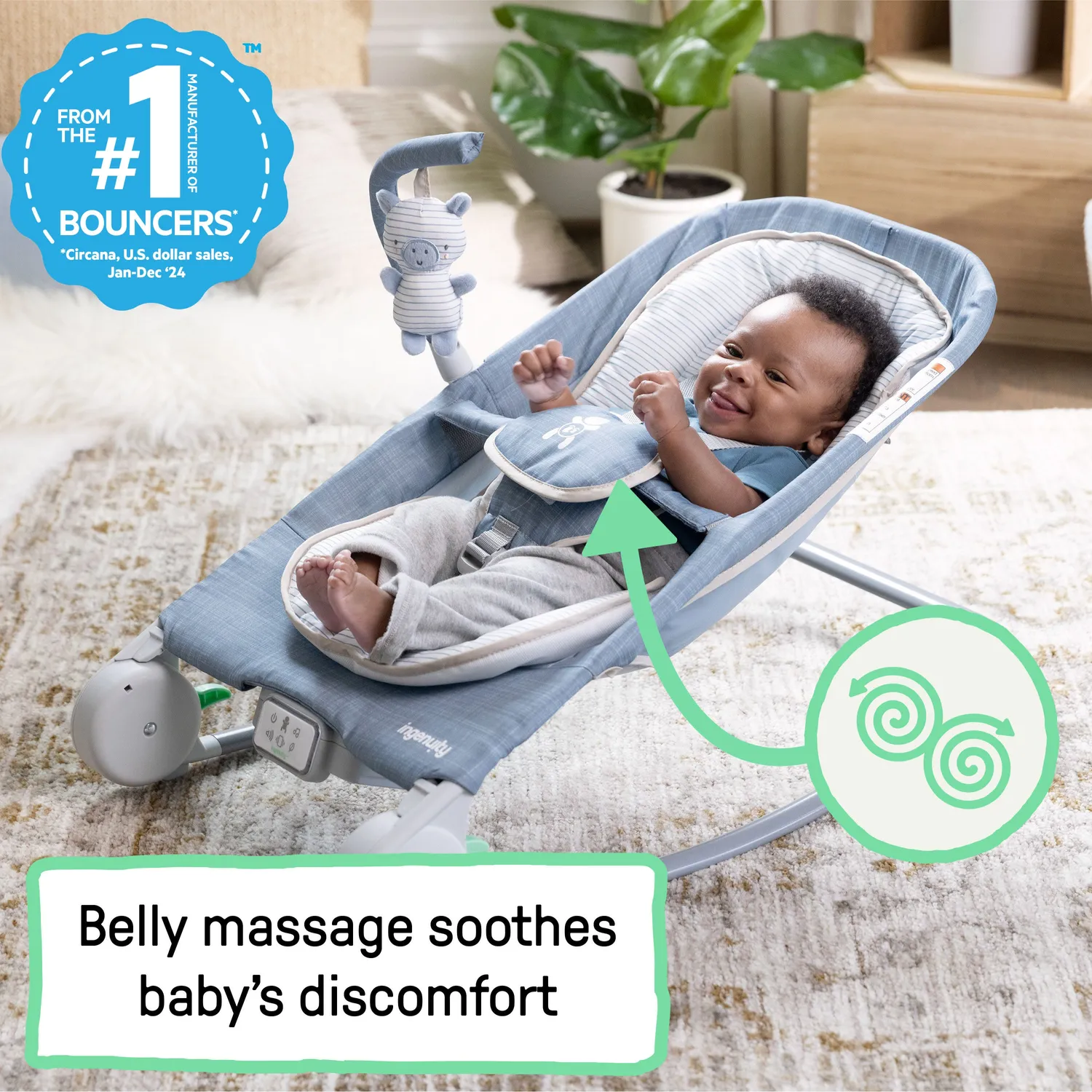 Ingenuity Happy Belly Massage-Babywippe Chambray