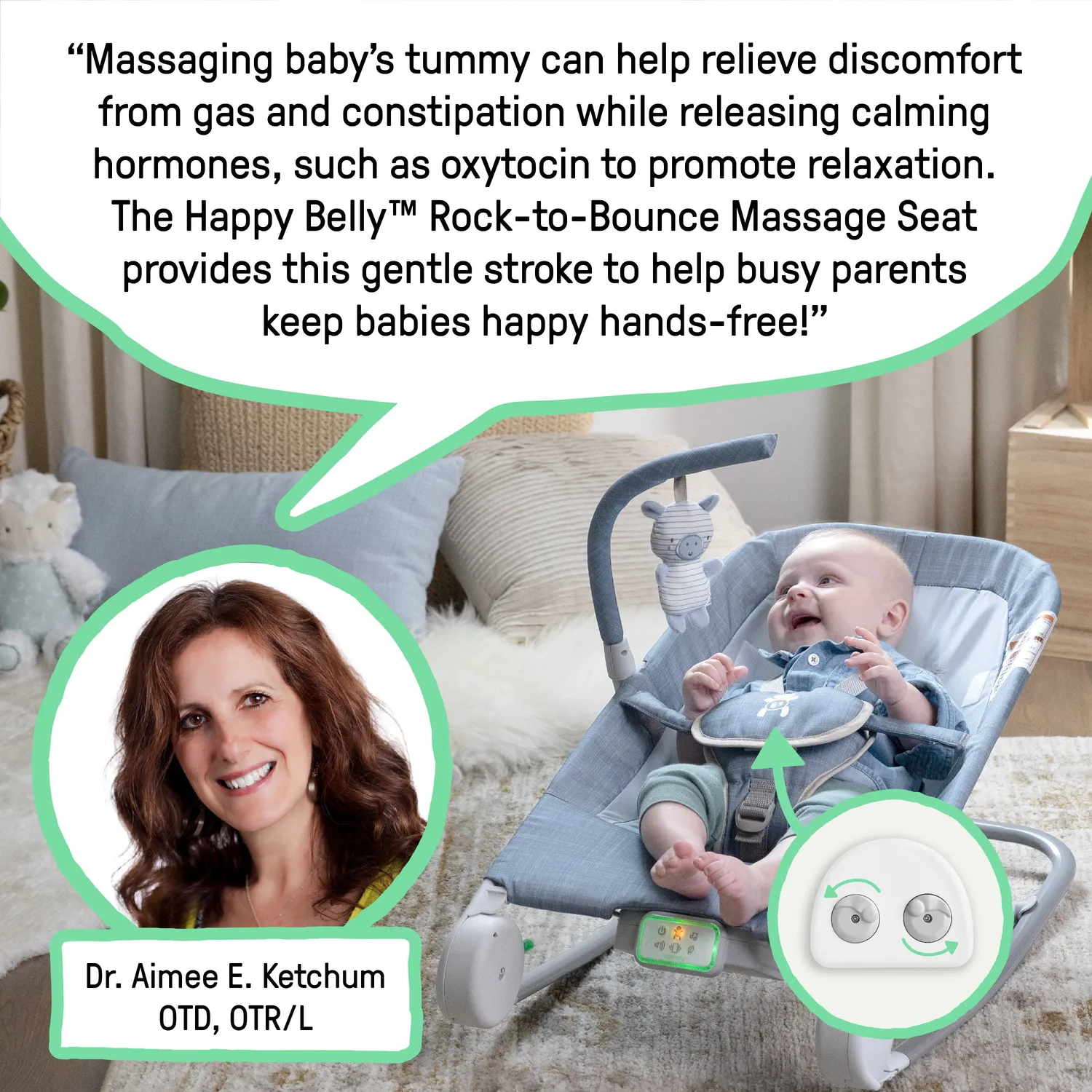 Ingenuity Happy Belly Parker Babyliege mit Massage 0-6 Monate