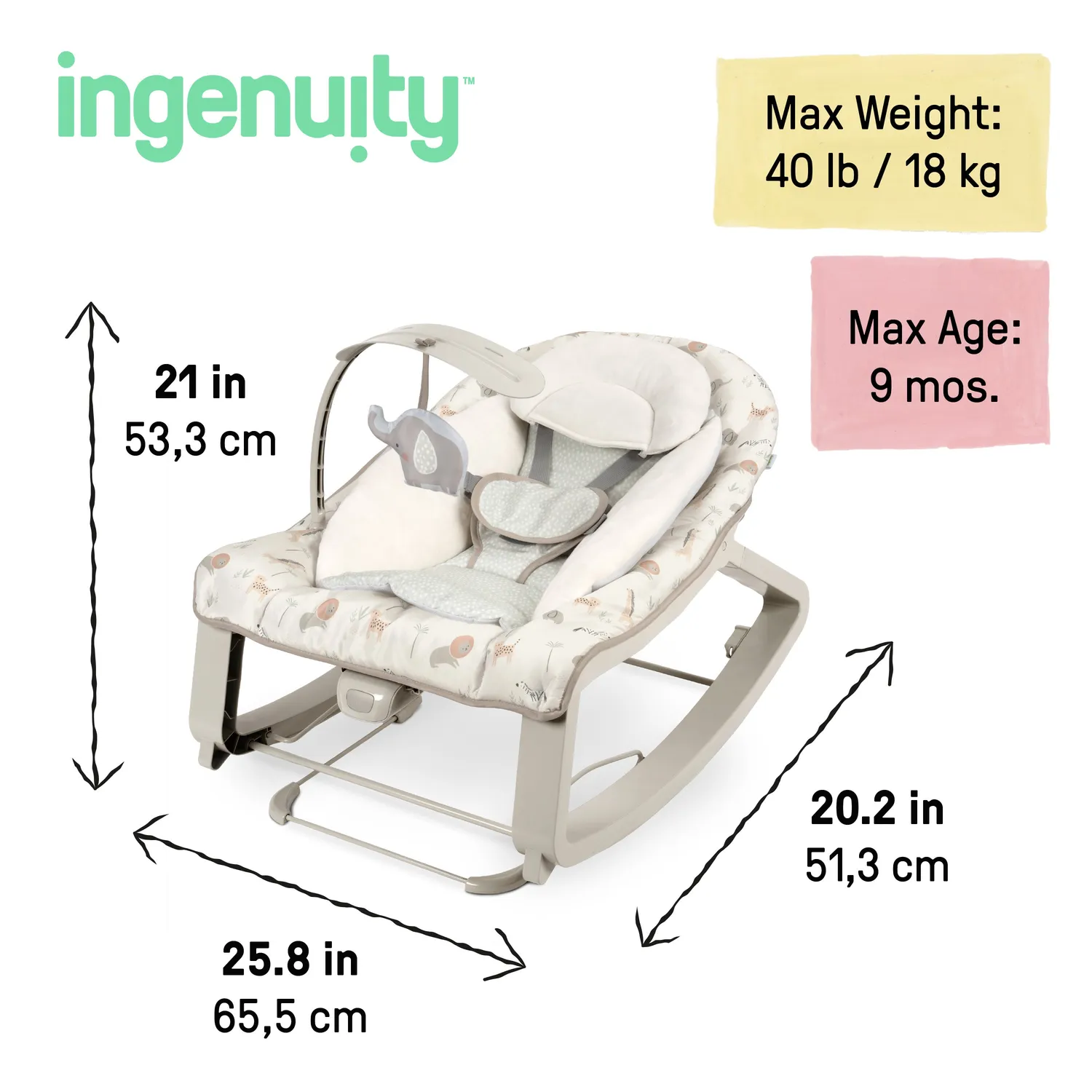 Ingenuity Keep Cozy Babywippe 3-in-1 Grün Vibration