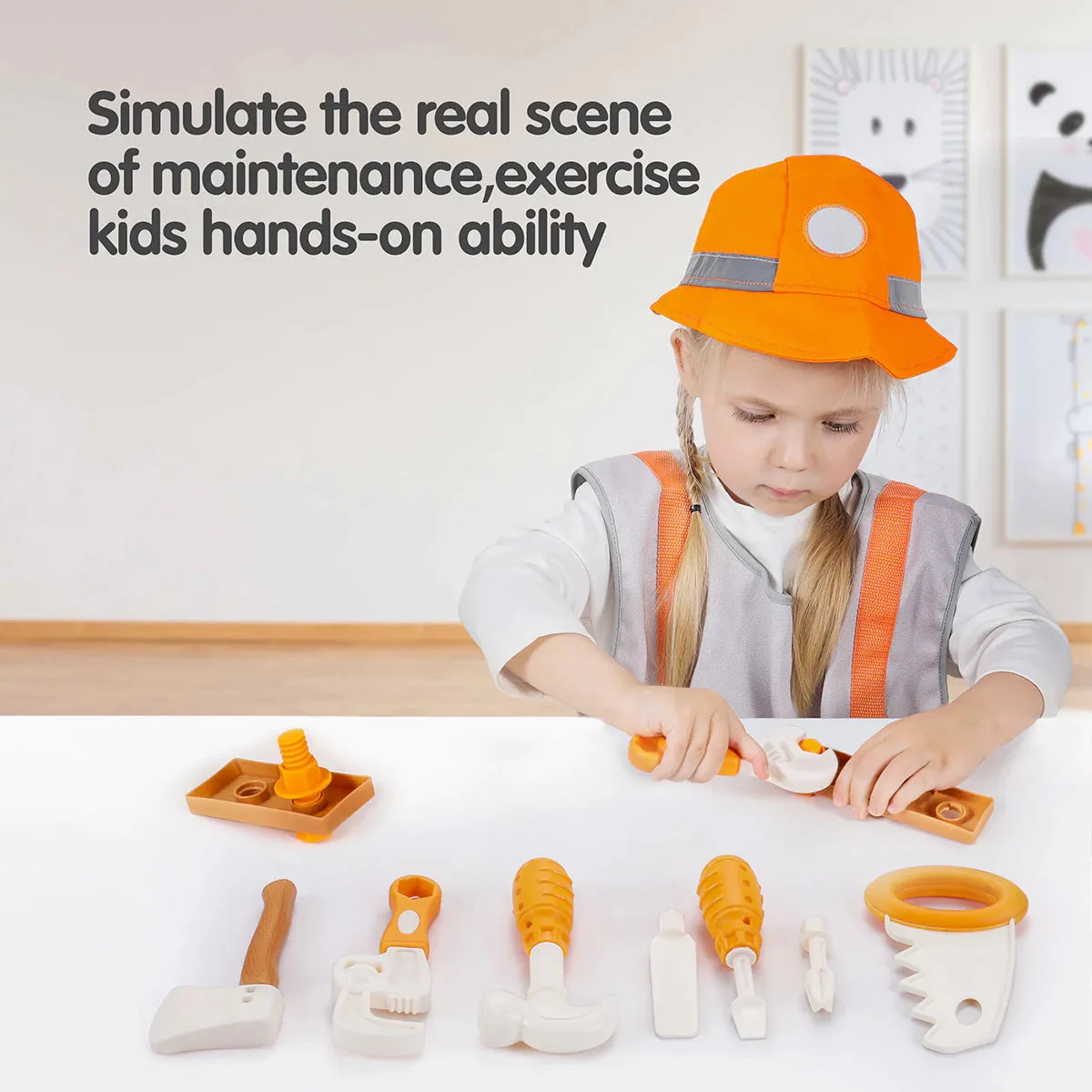 TUMAMA Bauarbeiter Kostüm Rollenspiel-Set Kinder Werkzeug
