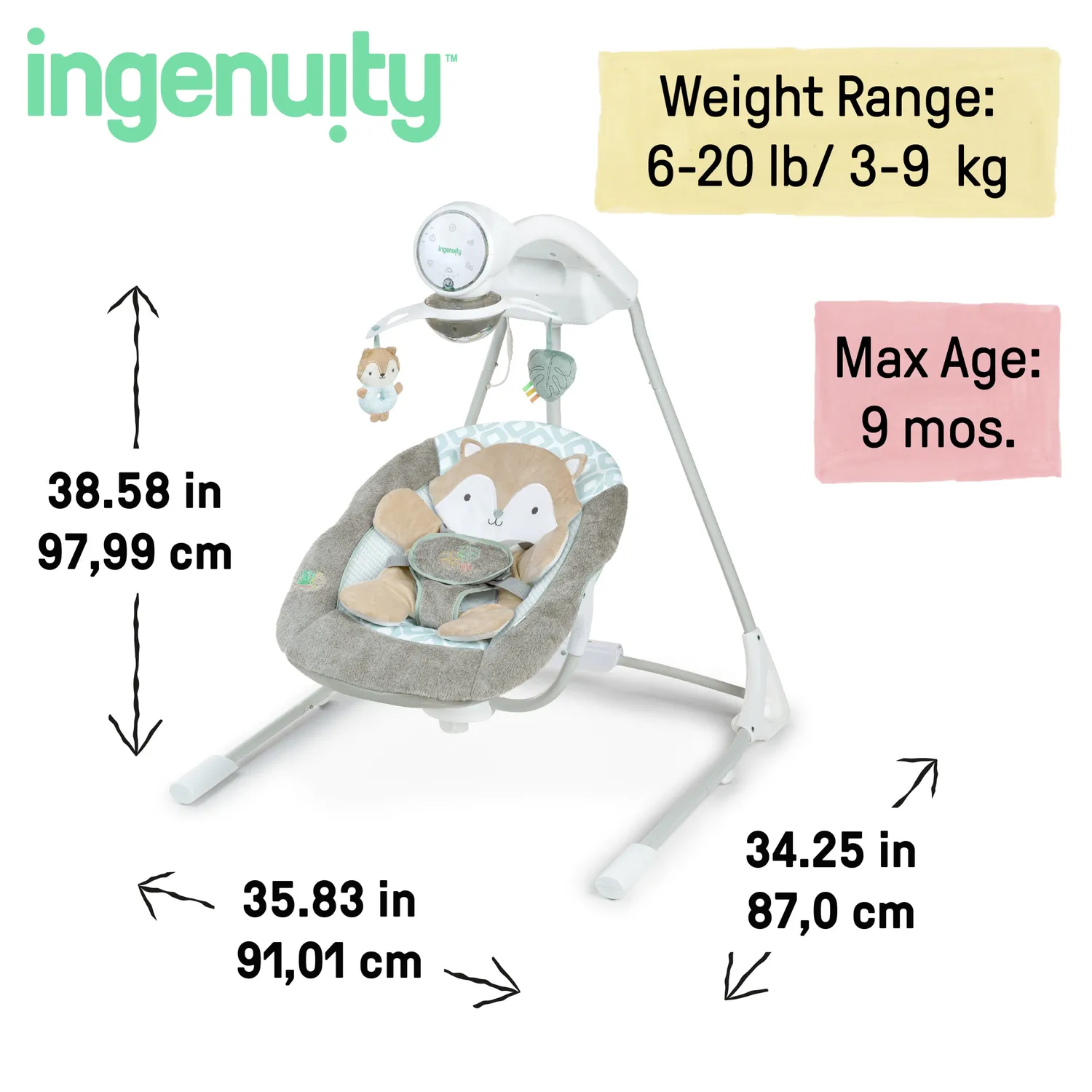 Ingenuity InLighten Babyschaukel Kitt Fuchs mit Mobile