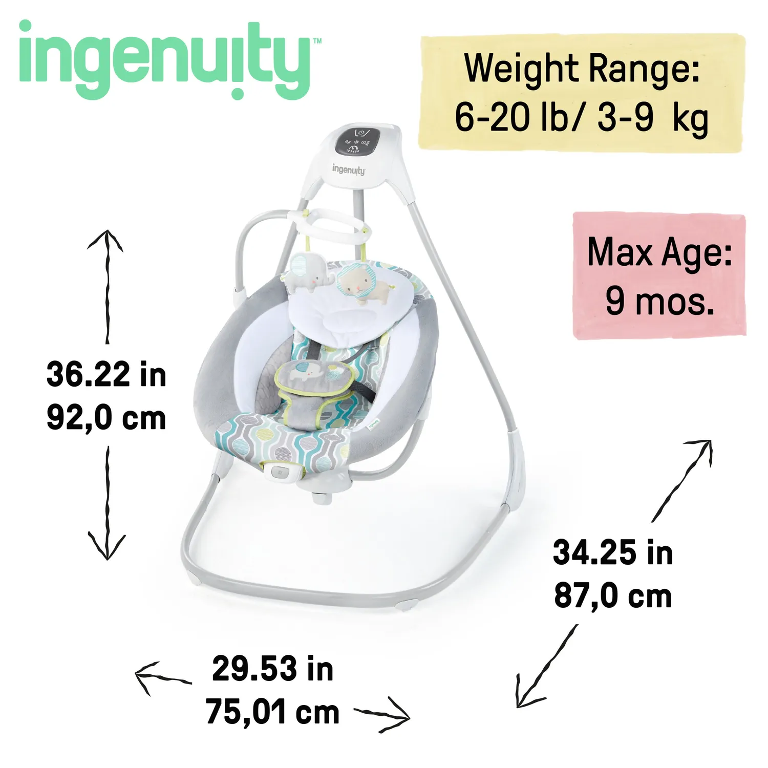 Ingenuity SimpleComfort Babyschaukel Everston drehbar weißes Rauschen