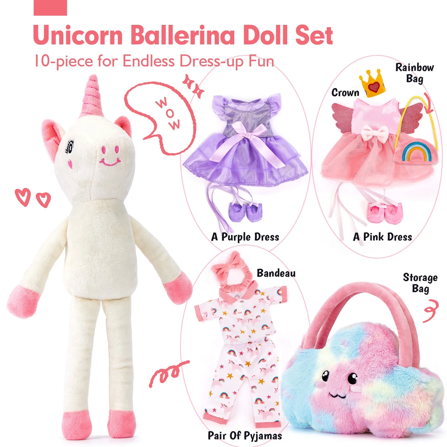 hahaland Ballerina Einhorn Anziehpuppe 40 cm 10-in-1