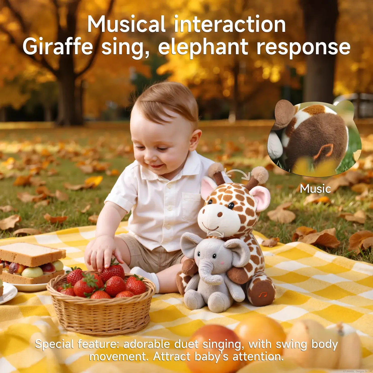 TUMAMA Giraffe Kuscheltier mit Aufnahme und Musik