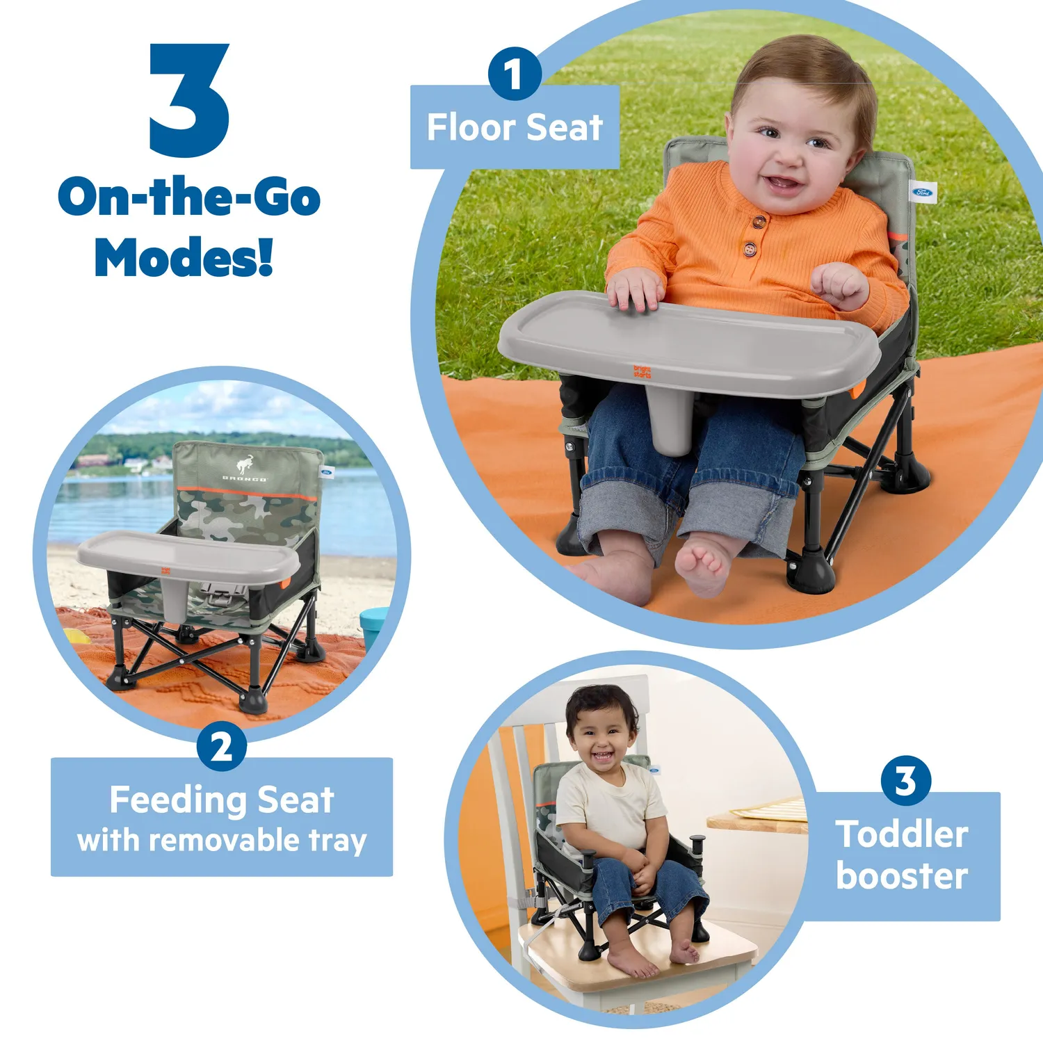 Bright Starts Pop N Sit Ford Bronco Boostersitz Desert Gray 3-in-1