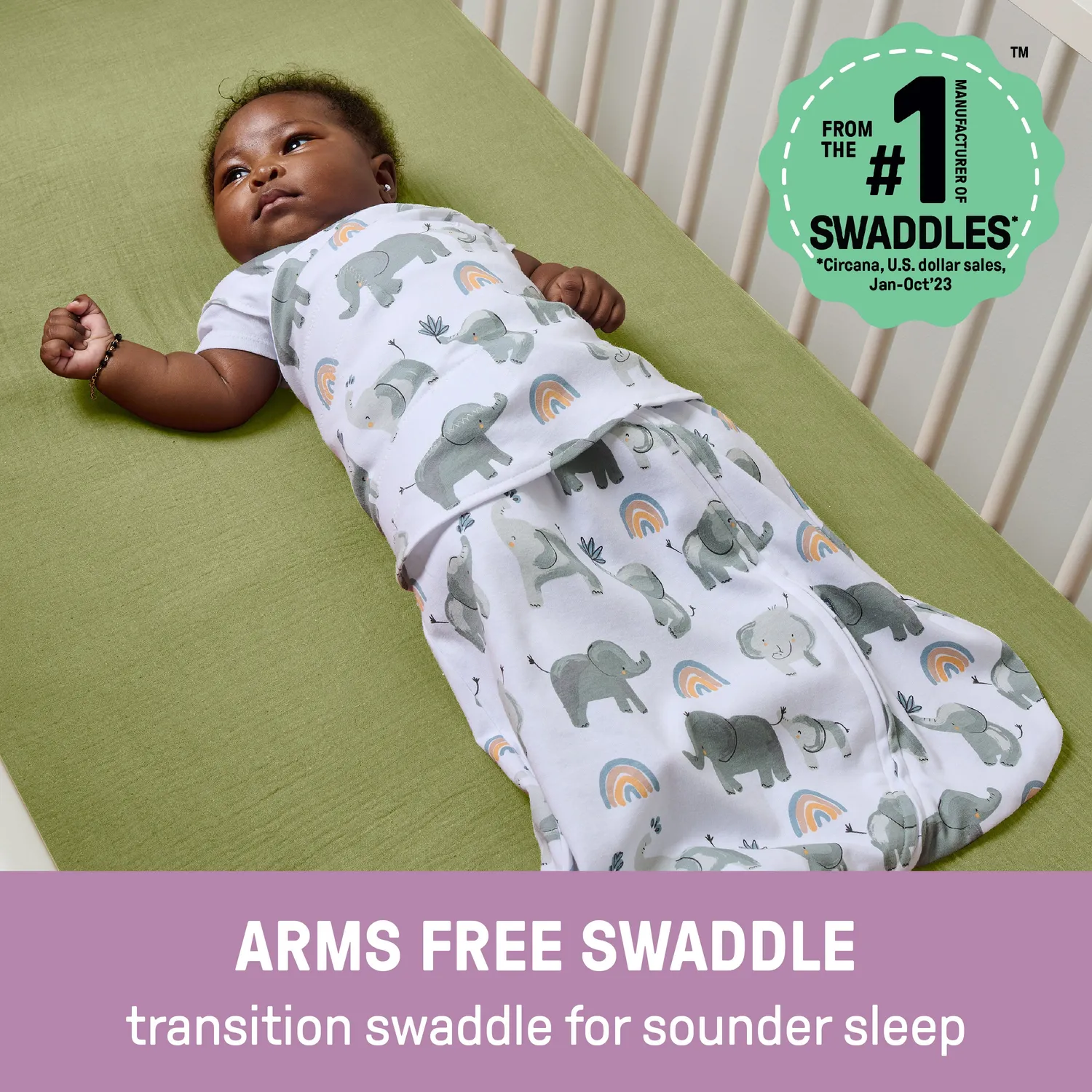 SwaddleMe Arms Free Pucksack 3-6 Monate Elefant 1er