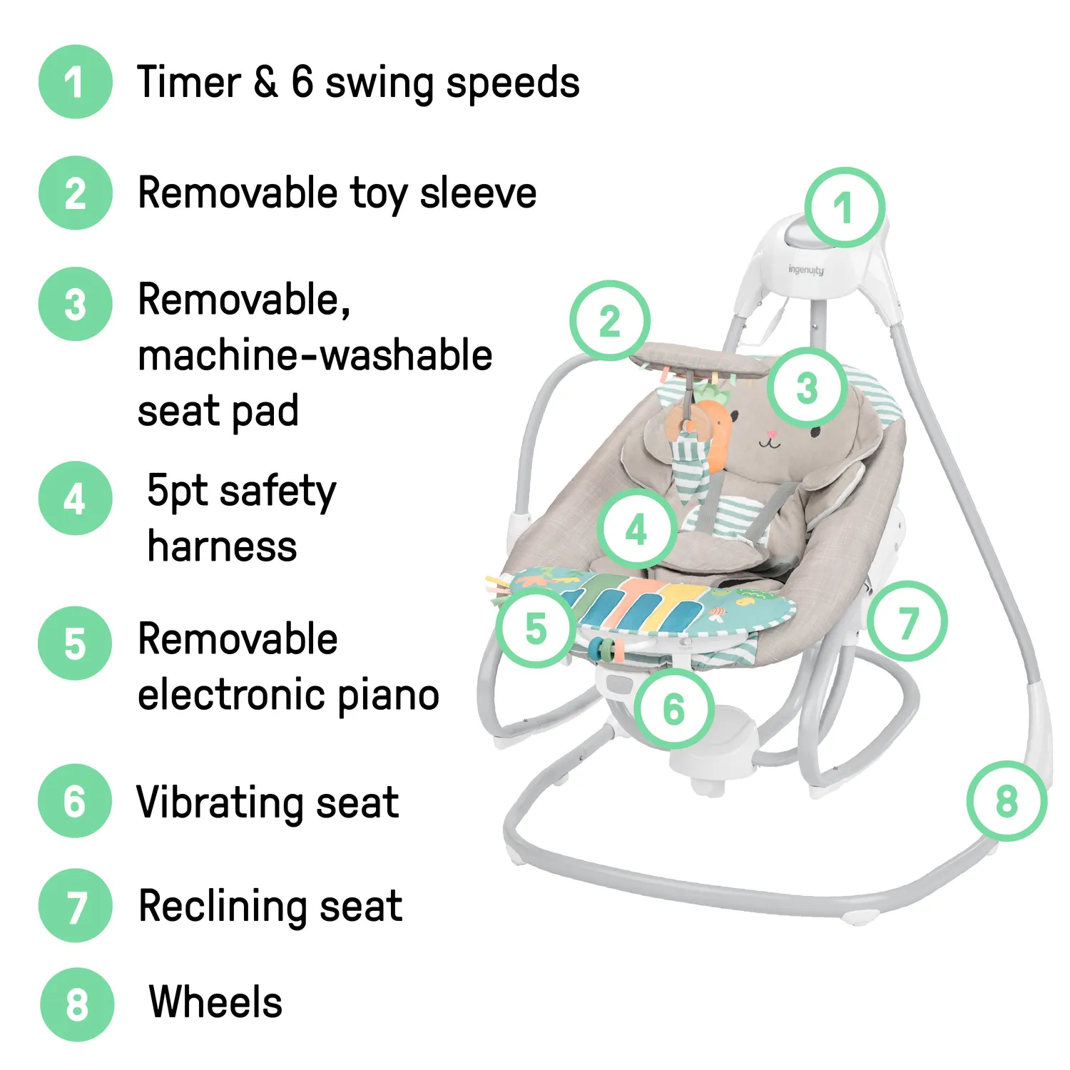 Ingenuity SimpleComfort Babyschaukel Piano 4-in-1