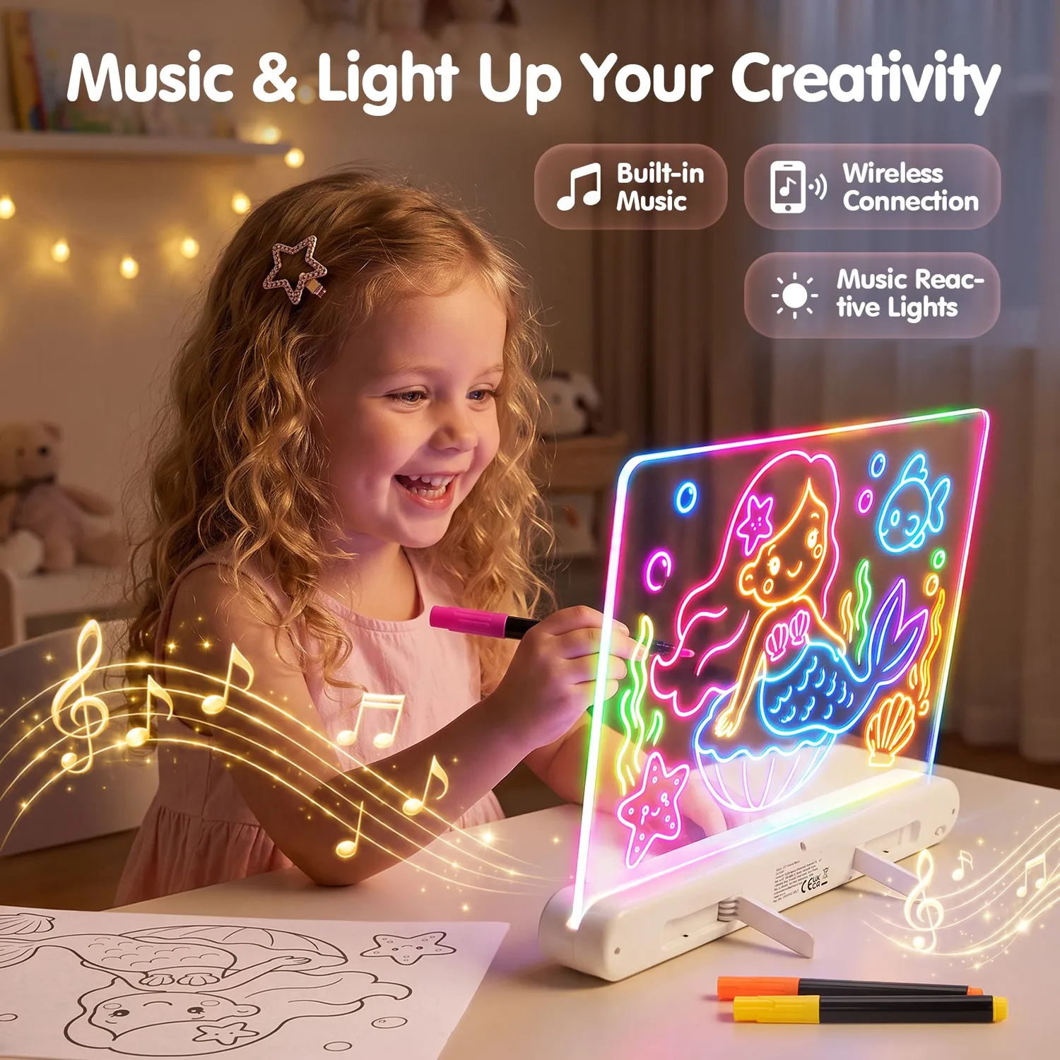 hahaland LED Maltablett Zeichentafel mit Musik aufladbar