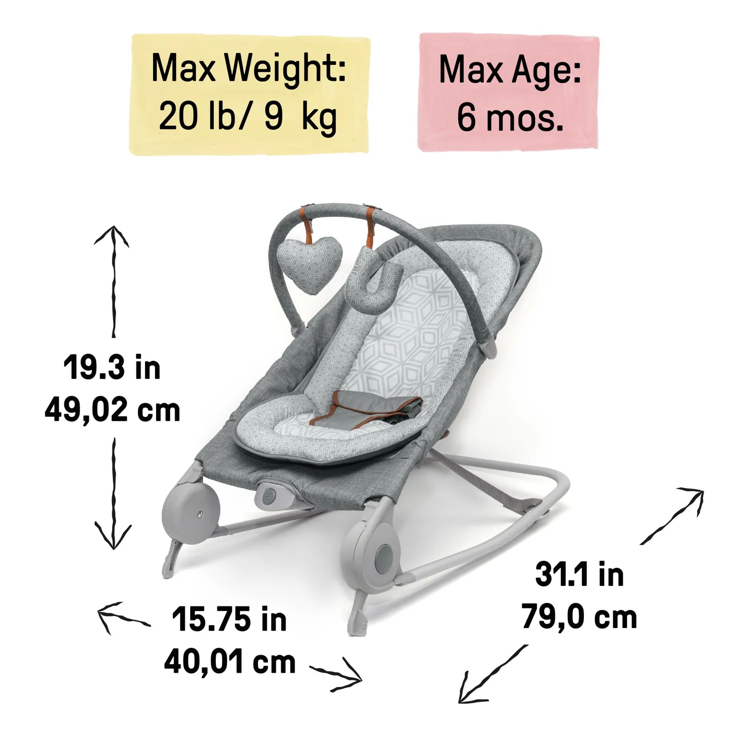 Summer by Ingenuity 2-in-1 Bouncer Rocker Wippe Grau Vibration