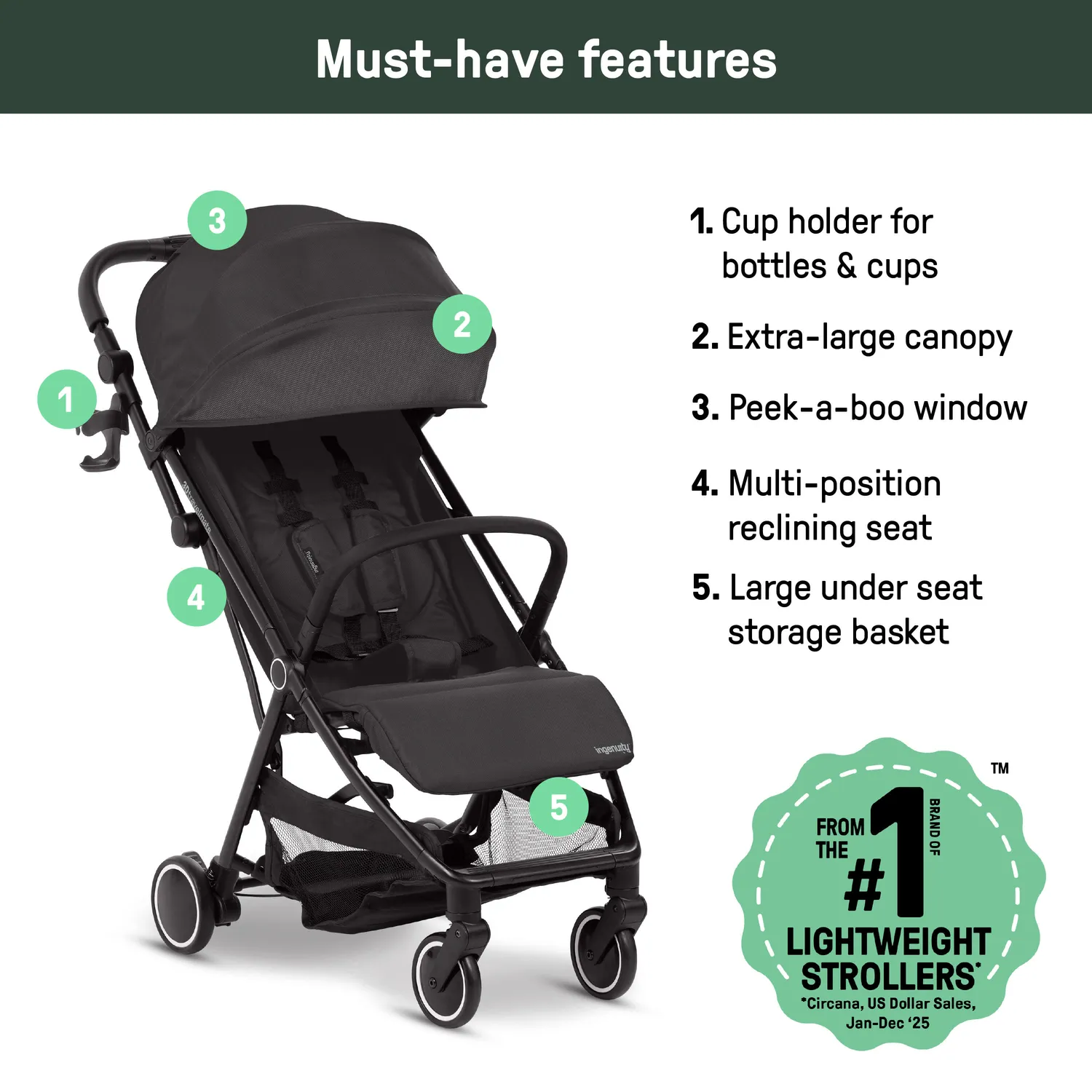 Ingenuity 3D Travelmate Pro Reisebuggy schwarz mit Trittbrett
