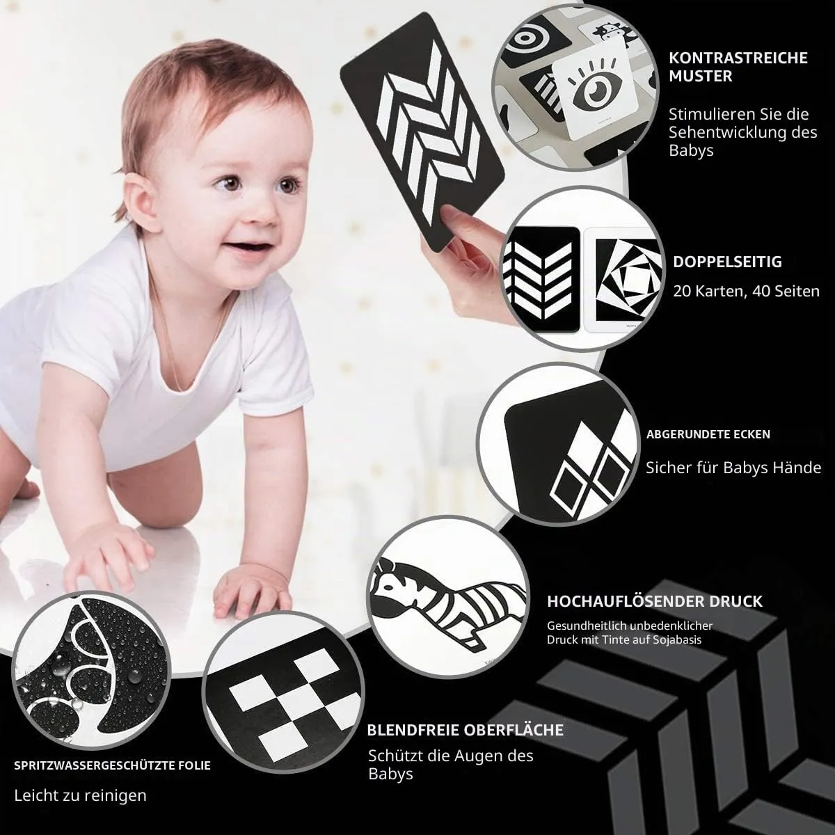 Beiens ZJ50-1 Kontrastkarten Baby 0-3 Monate 20 Karten
