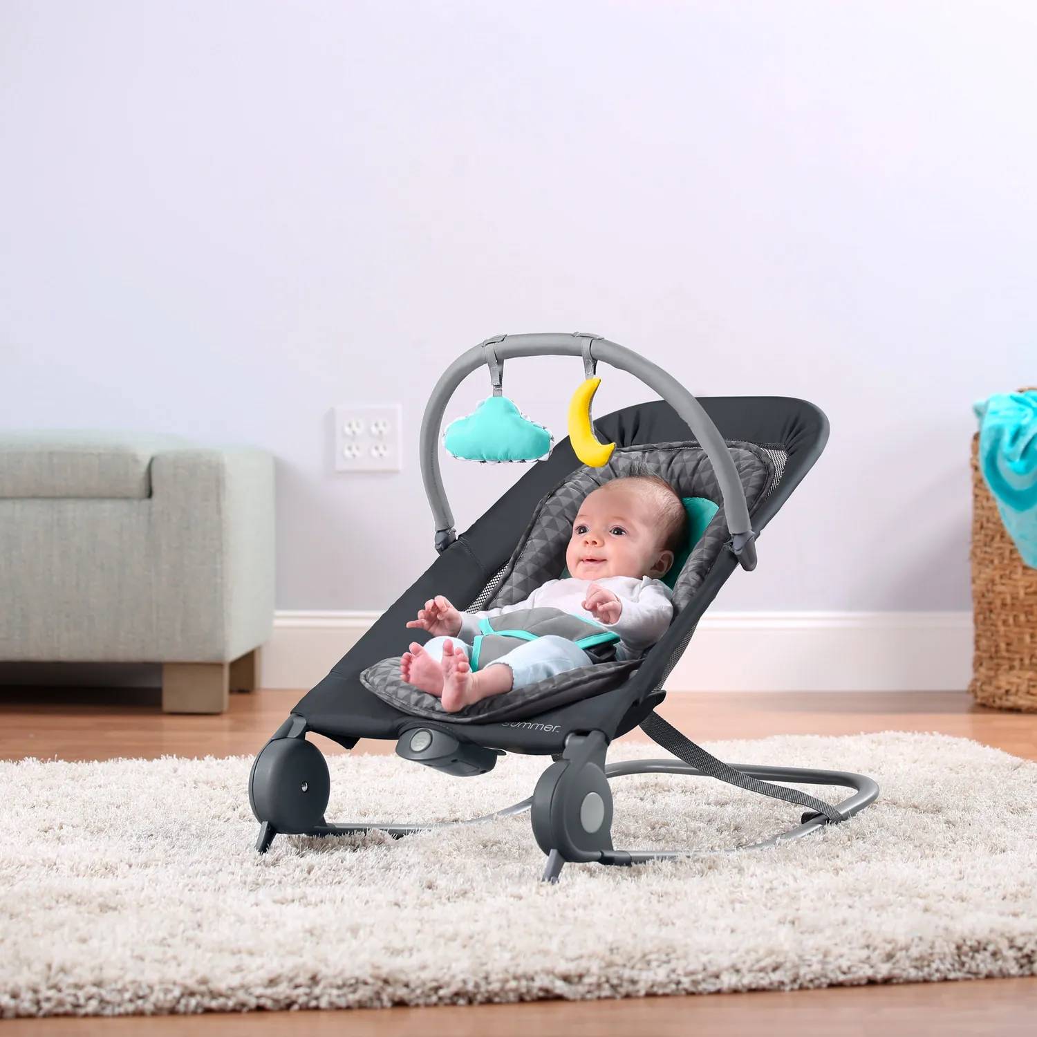 Summer Ingenuity 2-in-1 Bouncer Rocker Babywippe Grau Teal Vibration