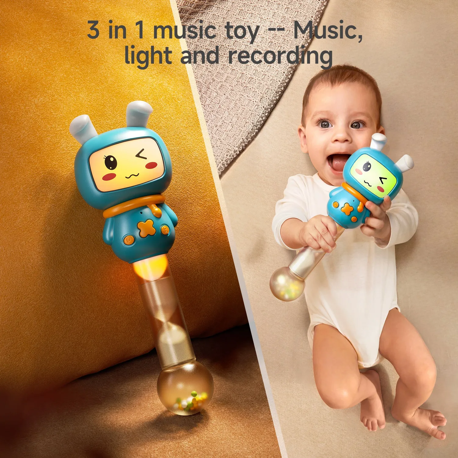 TUMAMA Hase Babyrassel mit Licht und Musik sanft