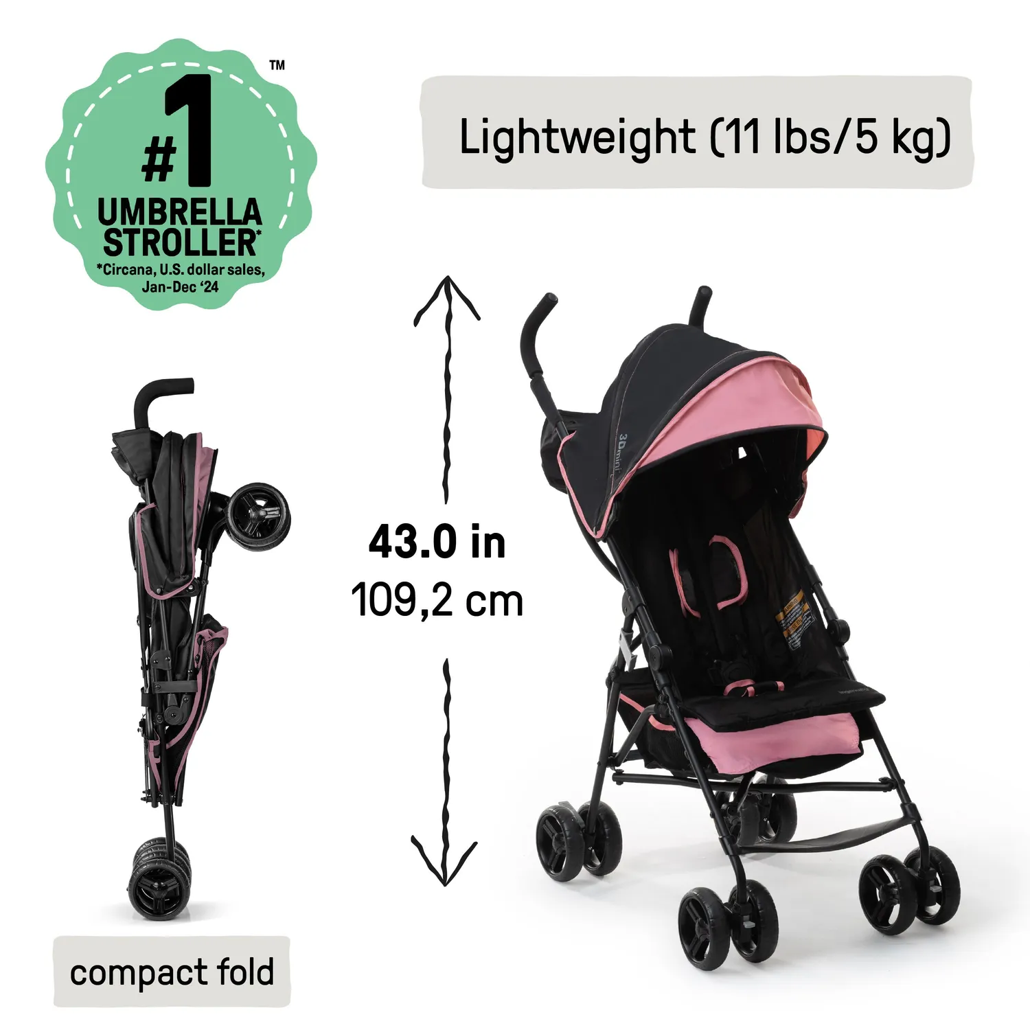 Ingenuity 3Dmini Buggy Pink Leicht mit Liegefunktion