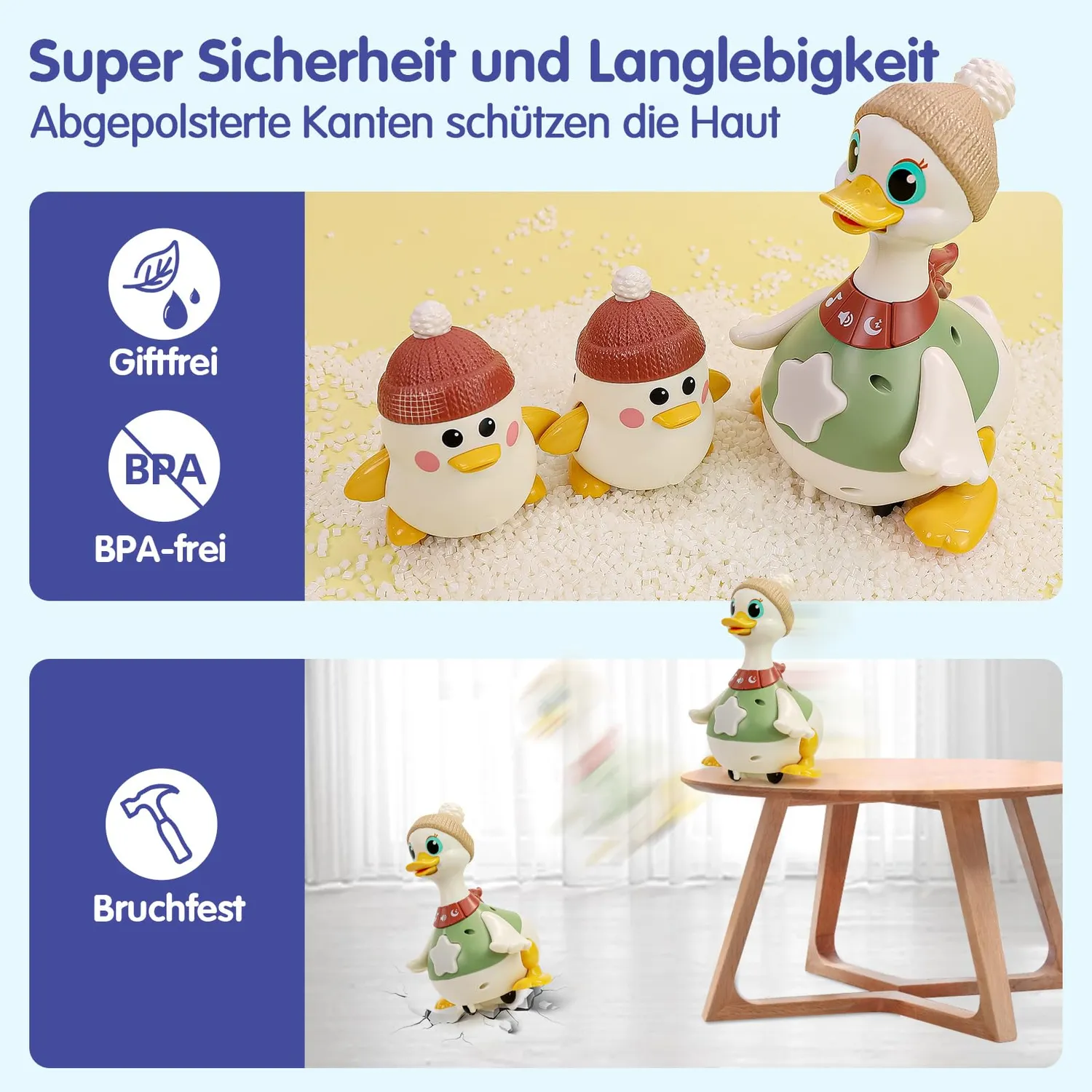 HOLA Dancing Duck Krabbelspielzeug mit Licht und Musik