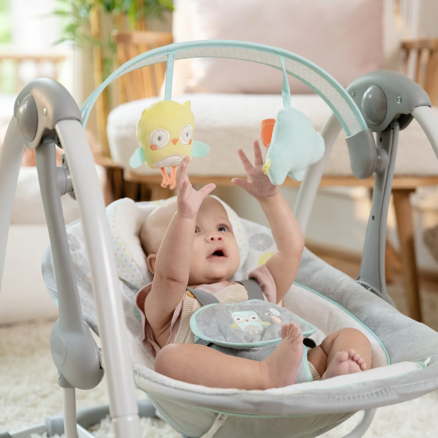 Ingenuity Swing n Go Portable Babyschaukel Hugs & Hoots 5-Stufen