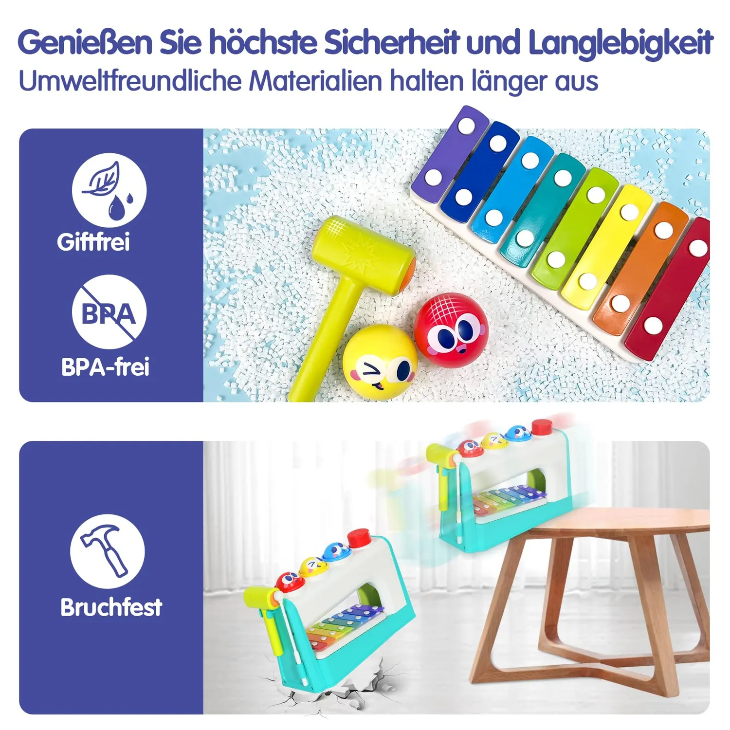 HOLA Hammerspiel Xylophon Klopfspiel mit 3 Bällen ab 1 Jahr