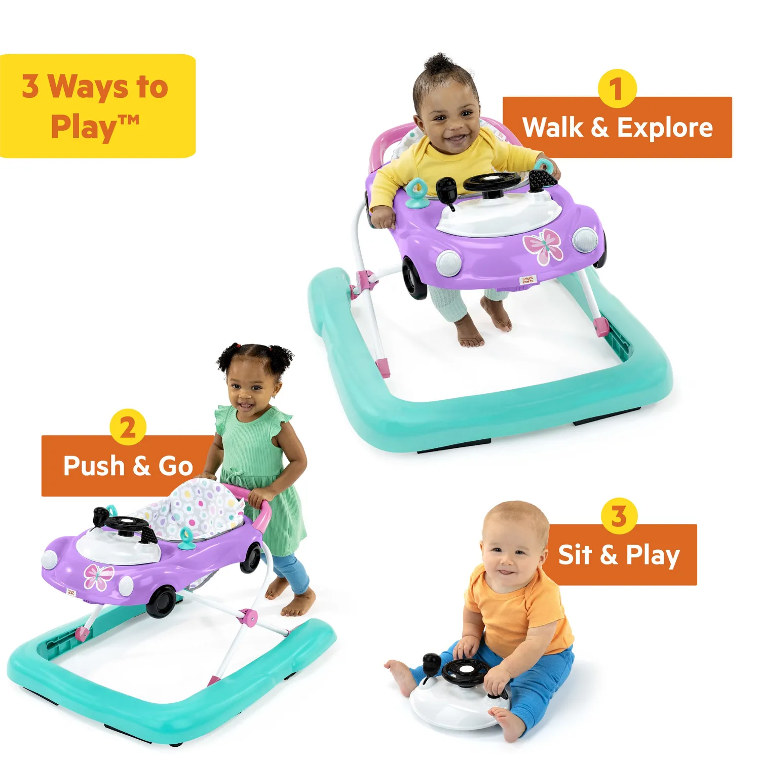 Bright Starts Little Speedster 3-in-1 Lauflernhilfe Purple Power