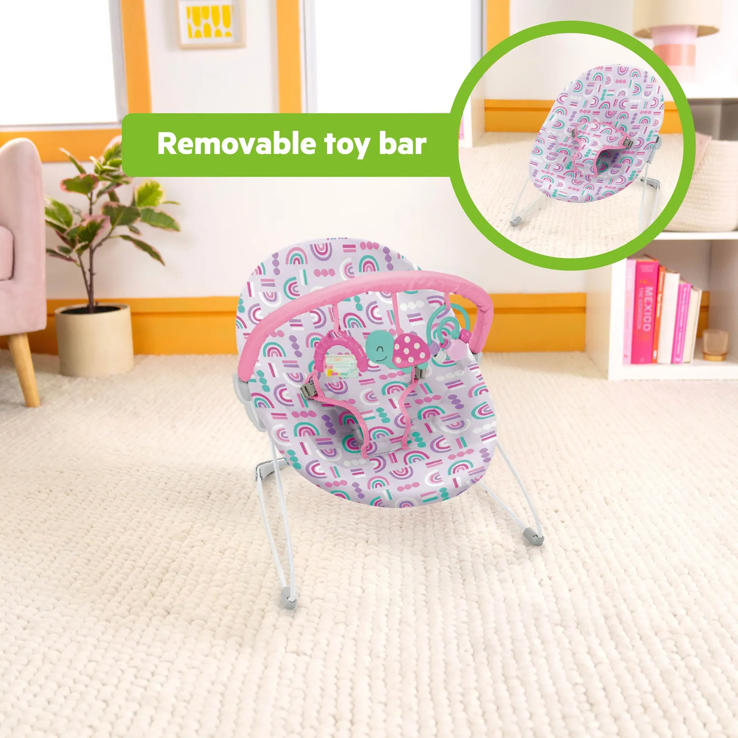 Bright Starts Confetti Rainbow Bouncer Babywippe Lila