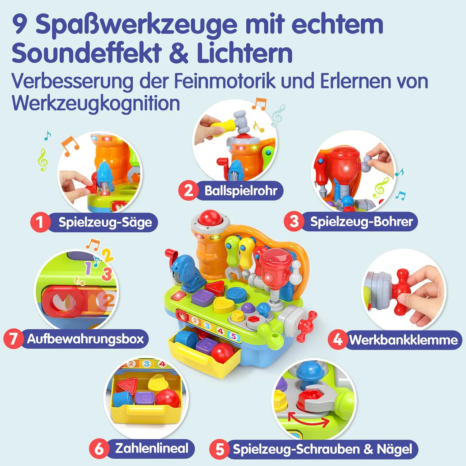 HOLA Werkbank Kinder Werkzeug mit Licht Musik
