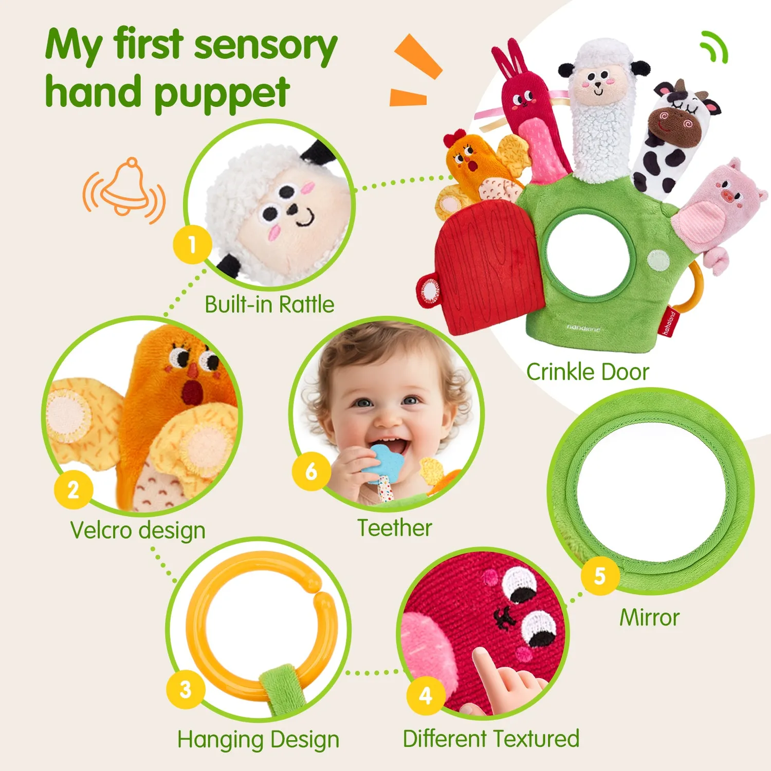 hahaland Farm Handpuppen Set Bauernhof 6-teilig