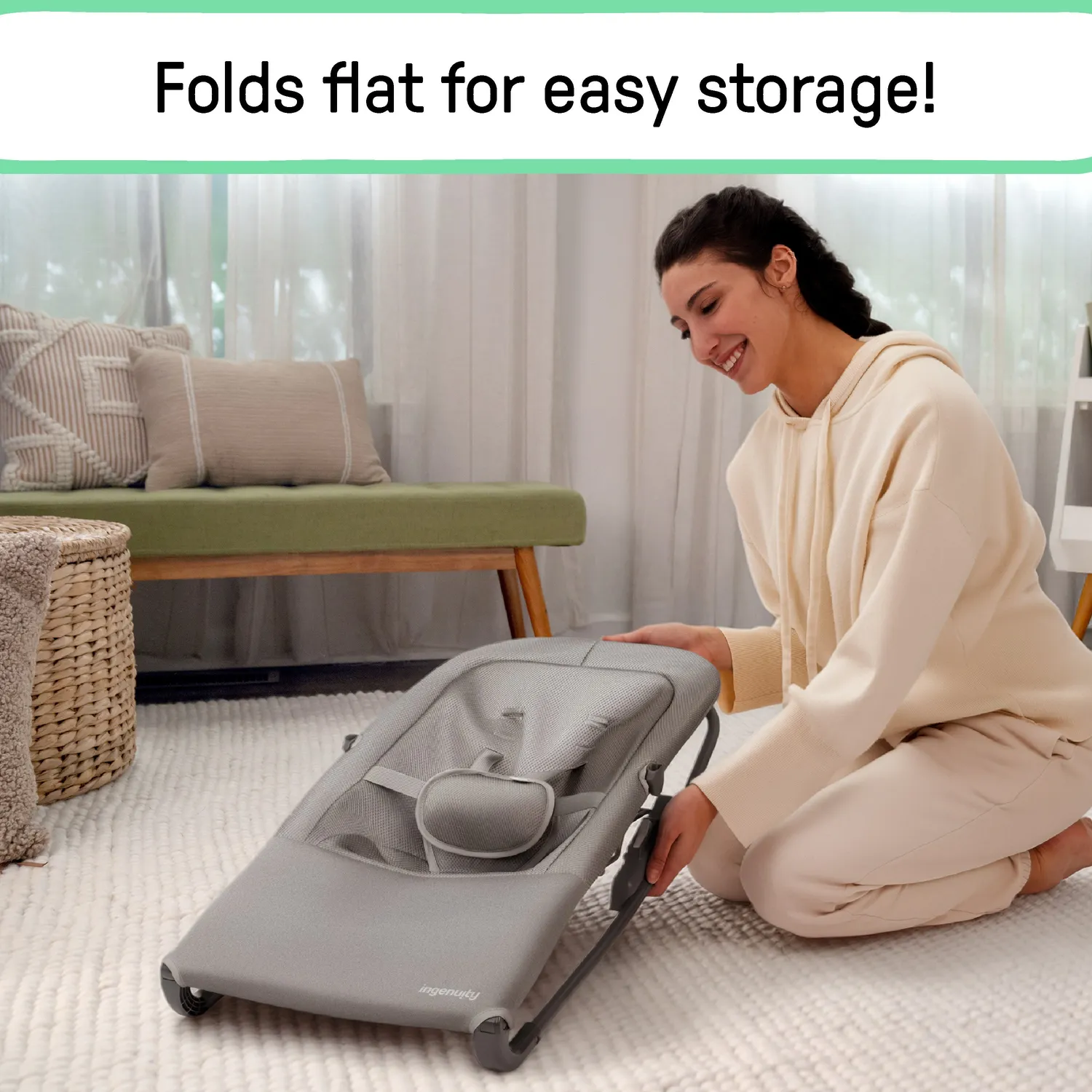 Ingenuity Nestle Vibrating Rocker Babywippe Grau mit Spielbügel
