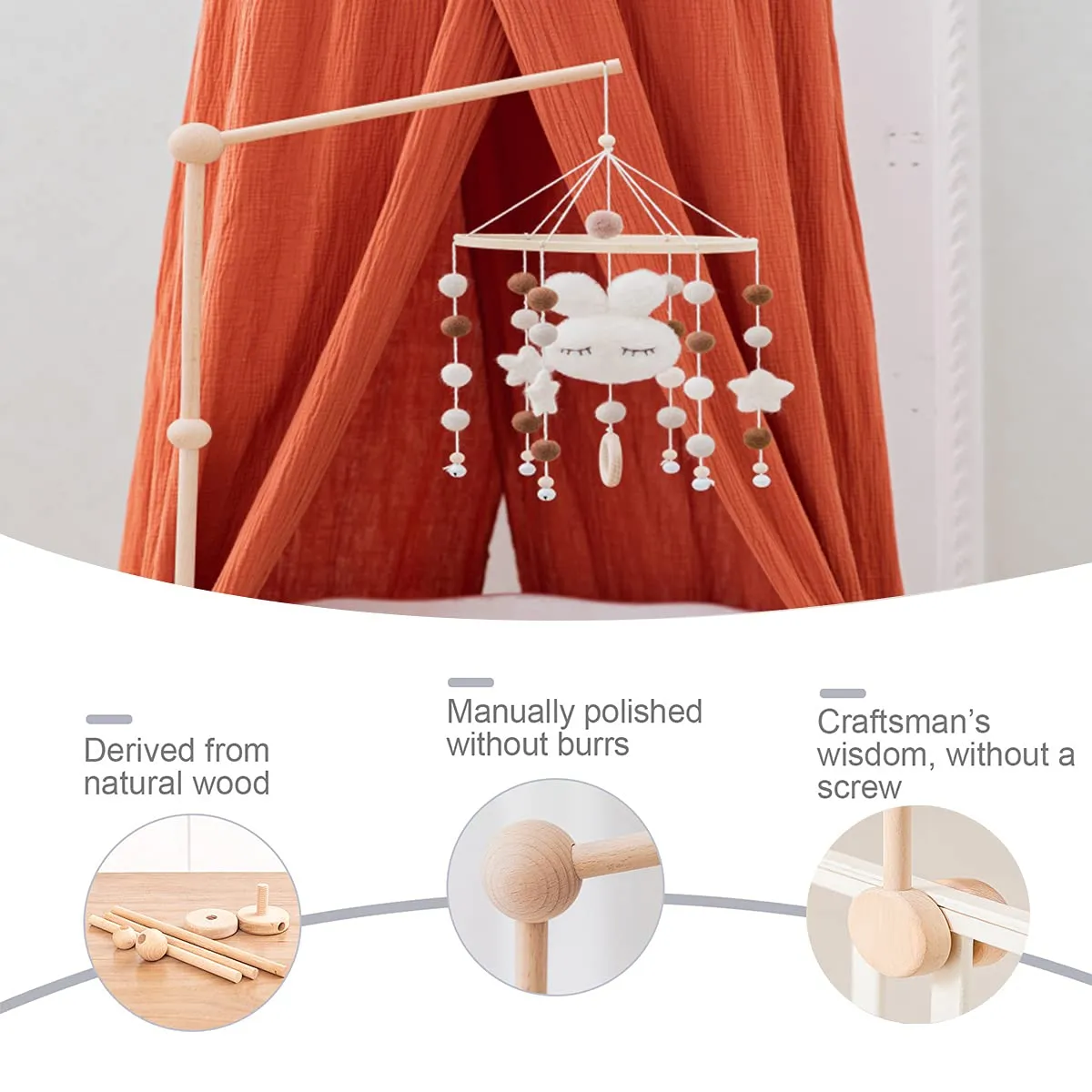let's make Mobile-Halter Holz rund für Babybett