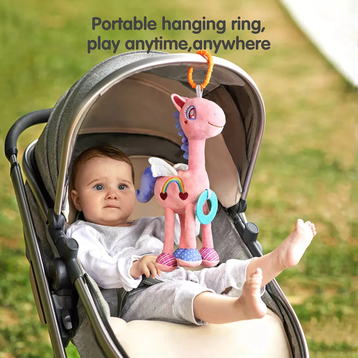 TUMAMA Pferd Anhänger Rassel mit Beissring rosa Plüsch