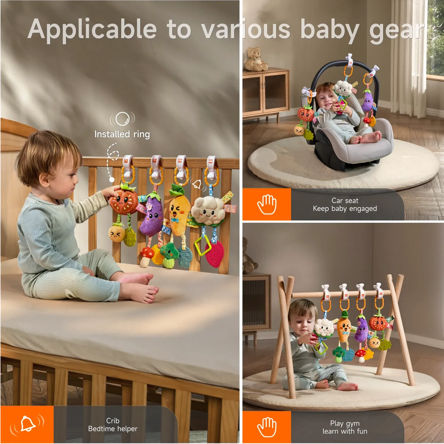 TUMAMA Hänge-Rassel Gemüse 4er-Set mit Beißring