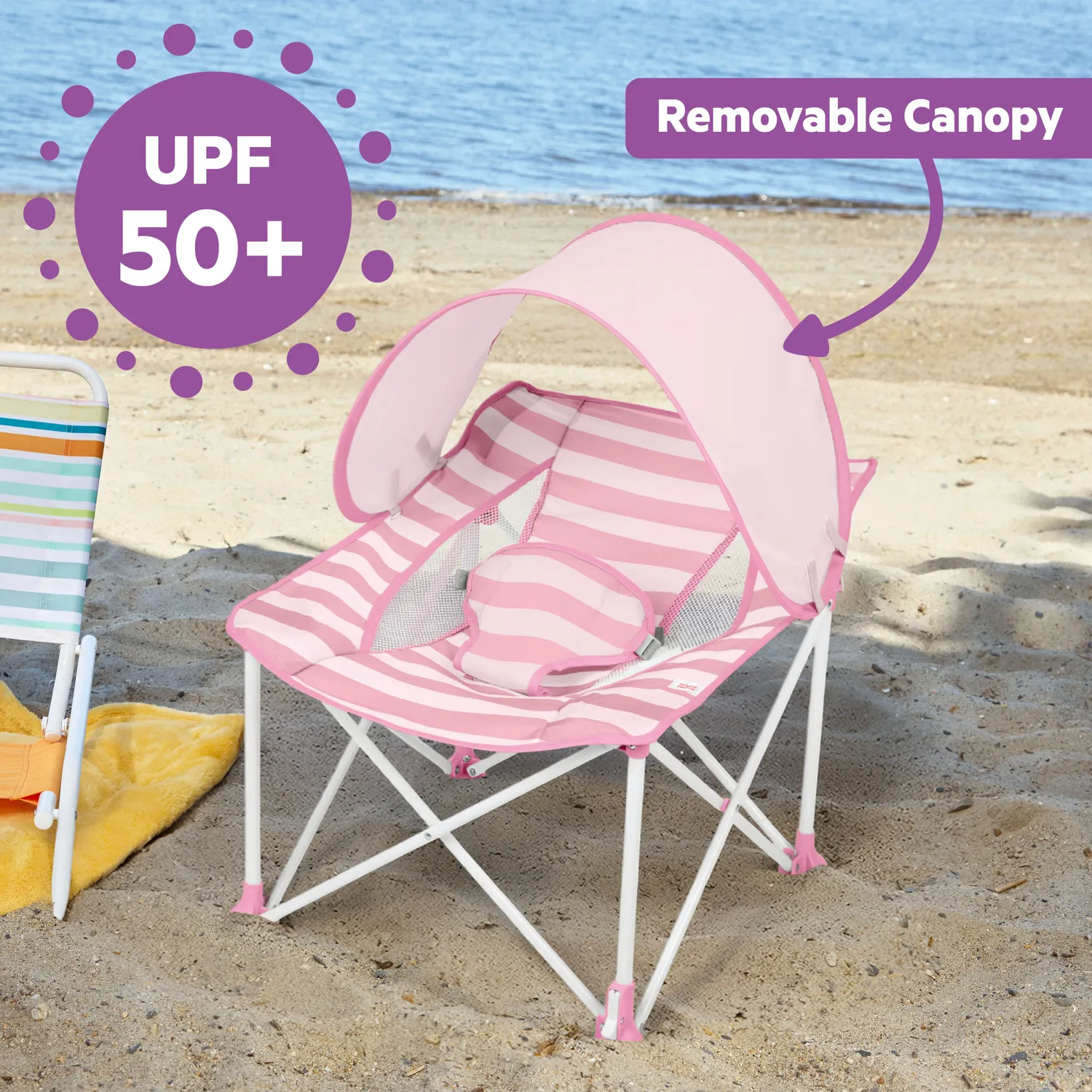 Bright Starts Pop N Chill Reisesitz Pink Stripe waschbar