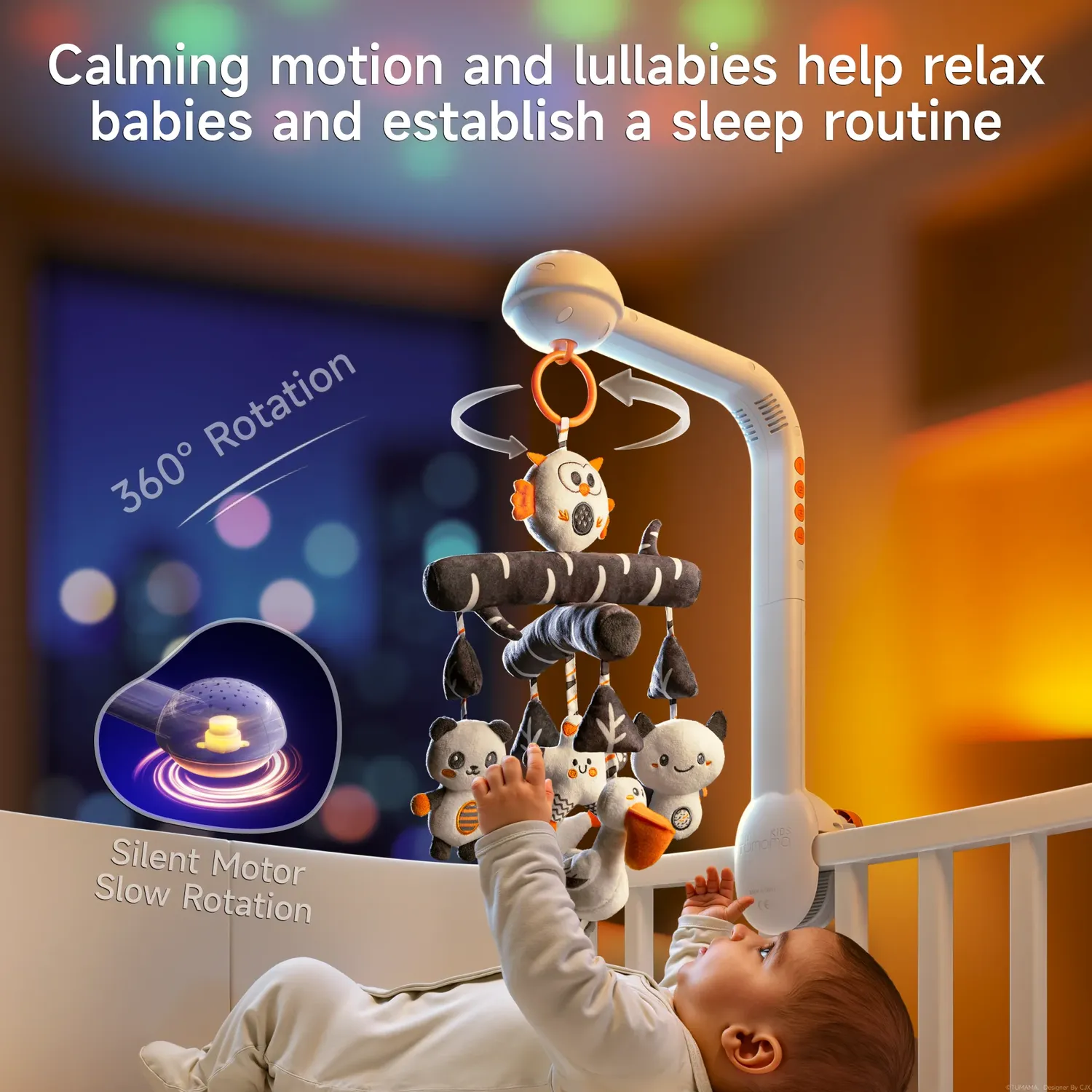 TUMAMA Baby Mobile mit Projektor schwarz-weiß Sternenhimmel