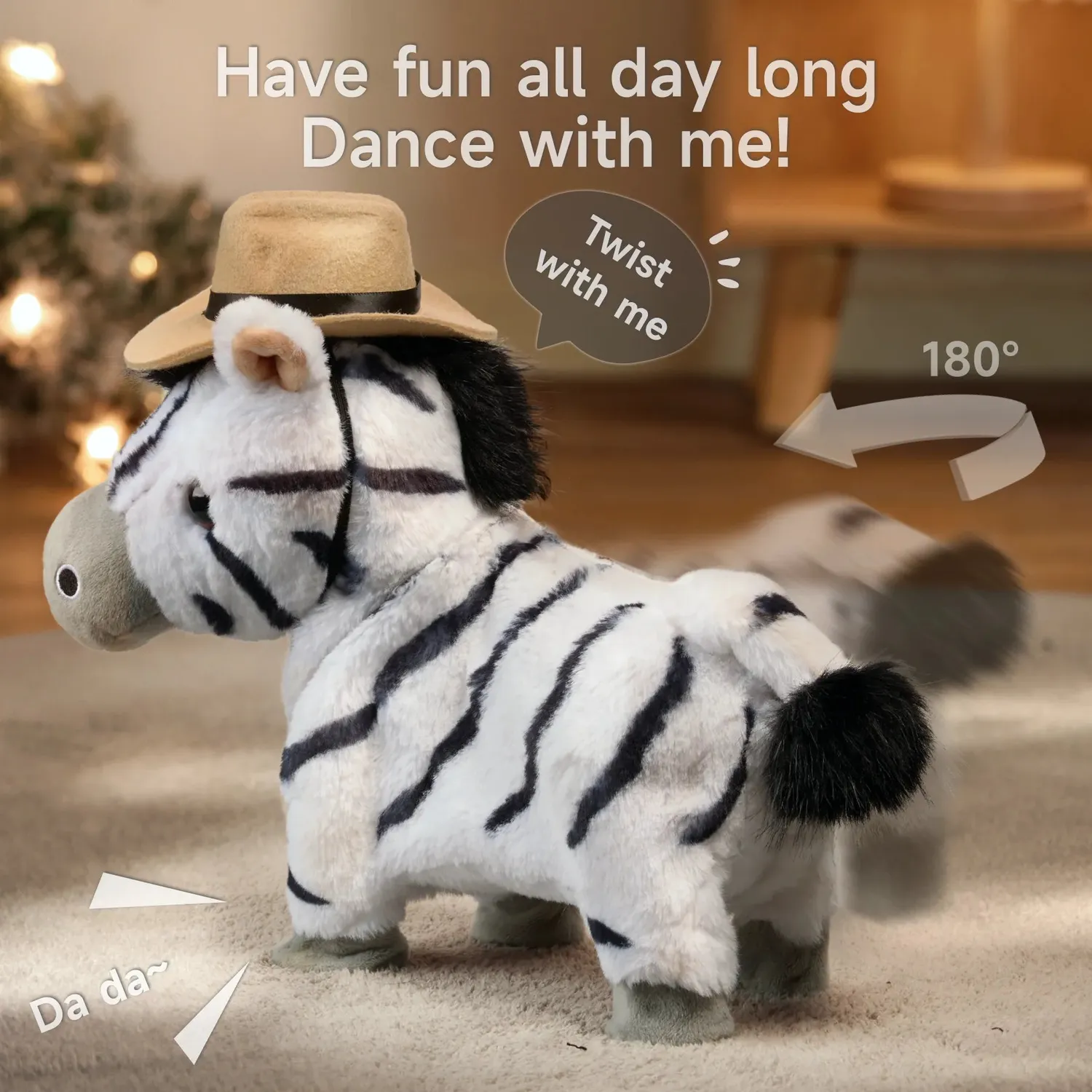 TUMAMA Walking Zebra Plüschtier mit Leine 26 cm